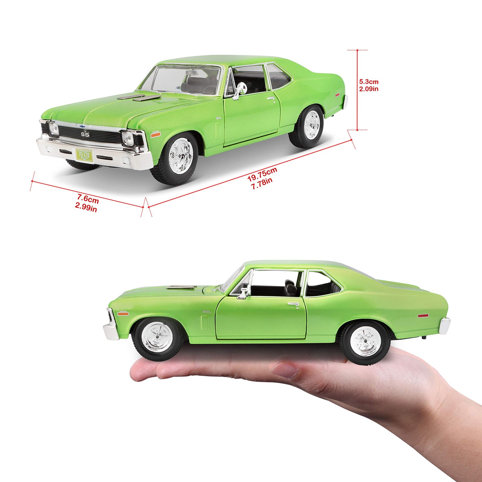 124 Scale 1970 Chevrolet Nova SS Diecast Vehicle Colors May Vary , Green
