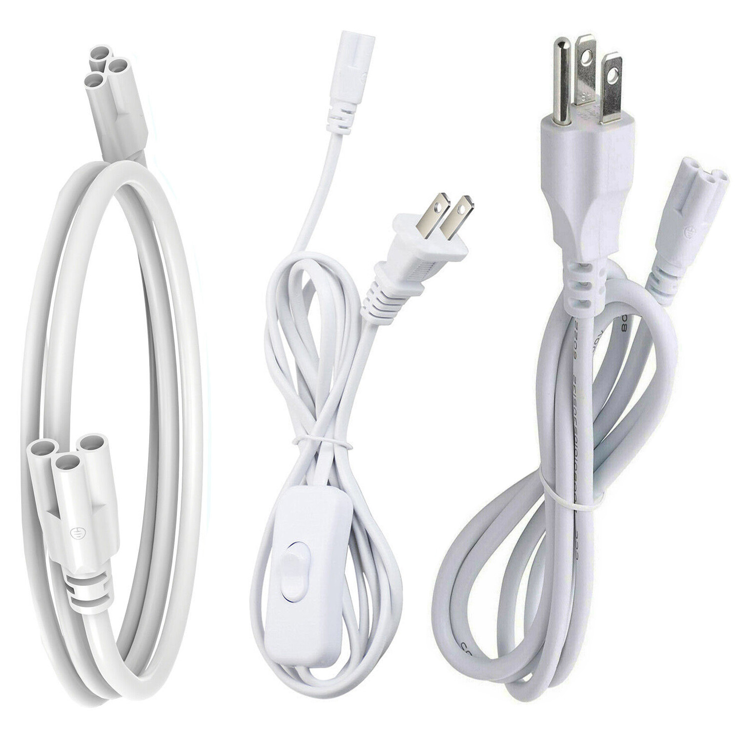 2FT~6FT 3 Pin Wire Connector Power Cables Cord T8 T5 Integrated Lights Fittings