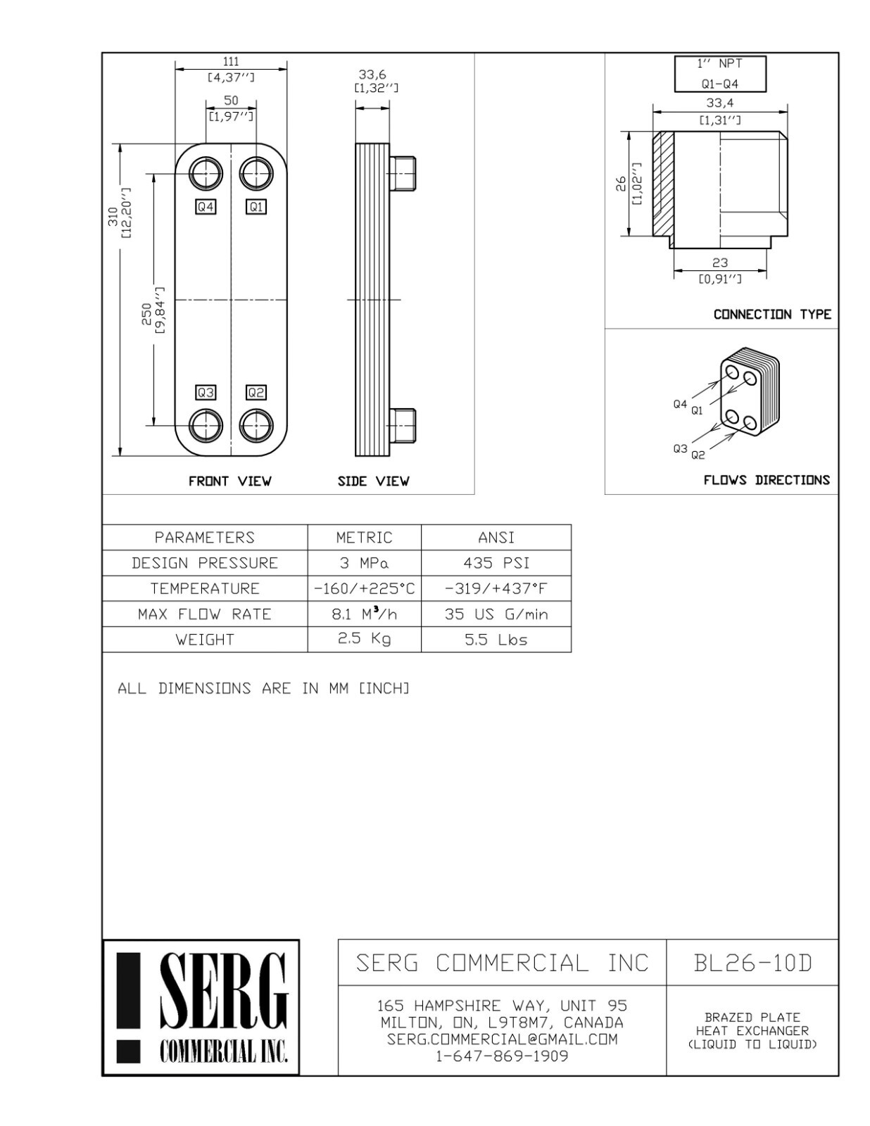 Brazed Plate Heat Exchanger BL26-10 (10 plates)