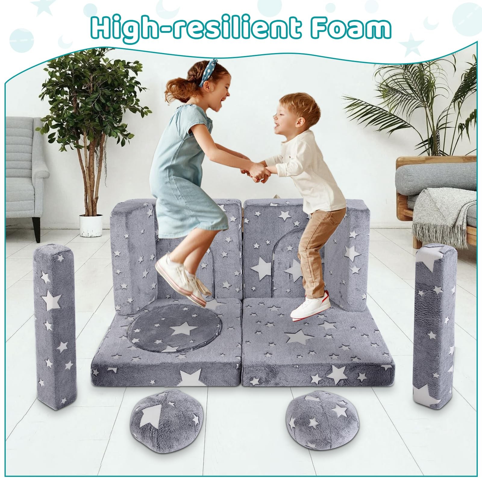 13 PCS Play Couch, Modular Glowing Couches, Kid Play Couch Sofa for Playroom ...