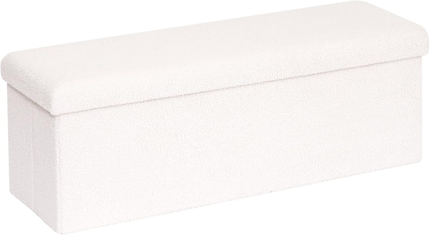 Folding Storage Ottoman Bench, Upholstered Sherpa Ottoman, Large Storage Chest F