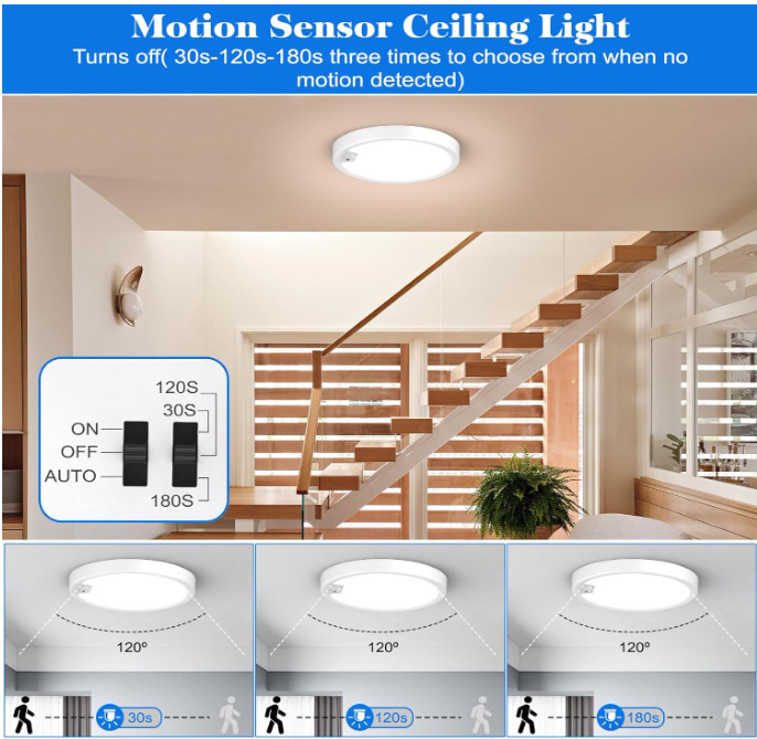 Indoor Motion Sensor Ceiling Lamp 18W LED Flush Mount Light for Hallway Closet