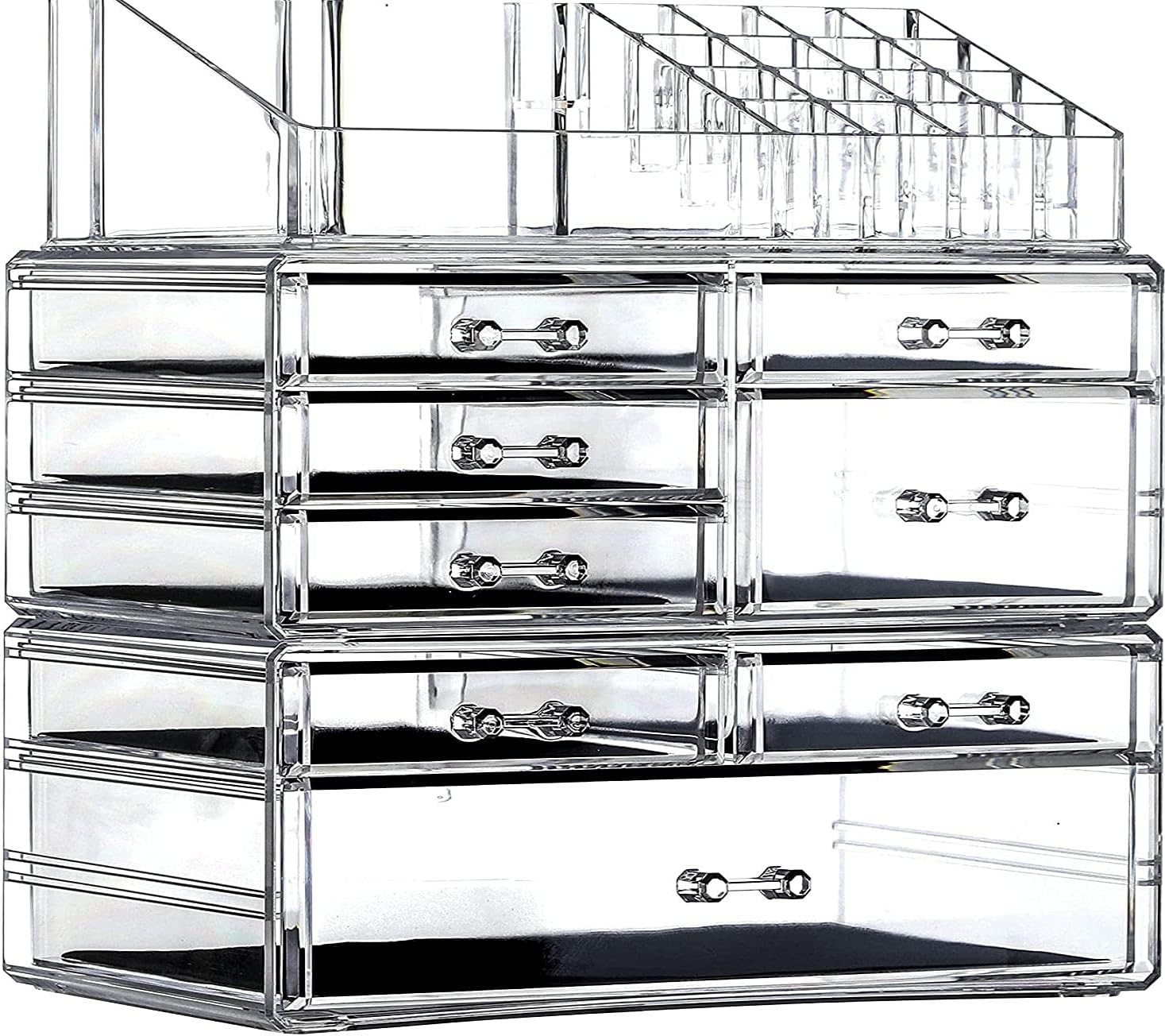 3 Pack Clear Make Up Organizer Countertop,Stackable 8 Drawers Makeup