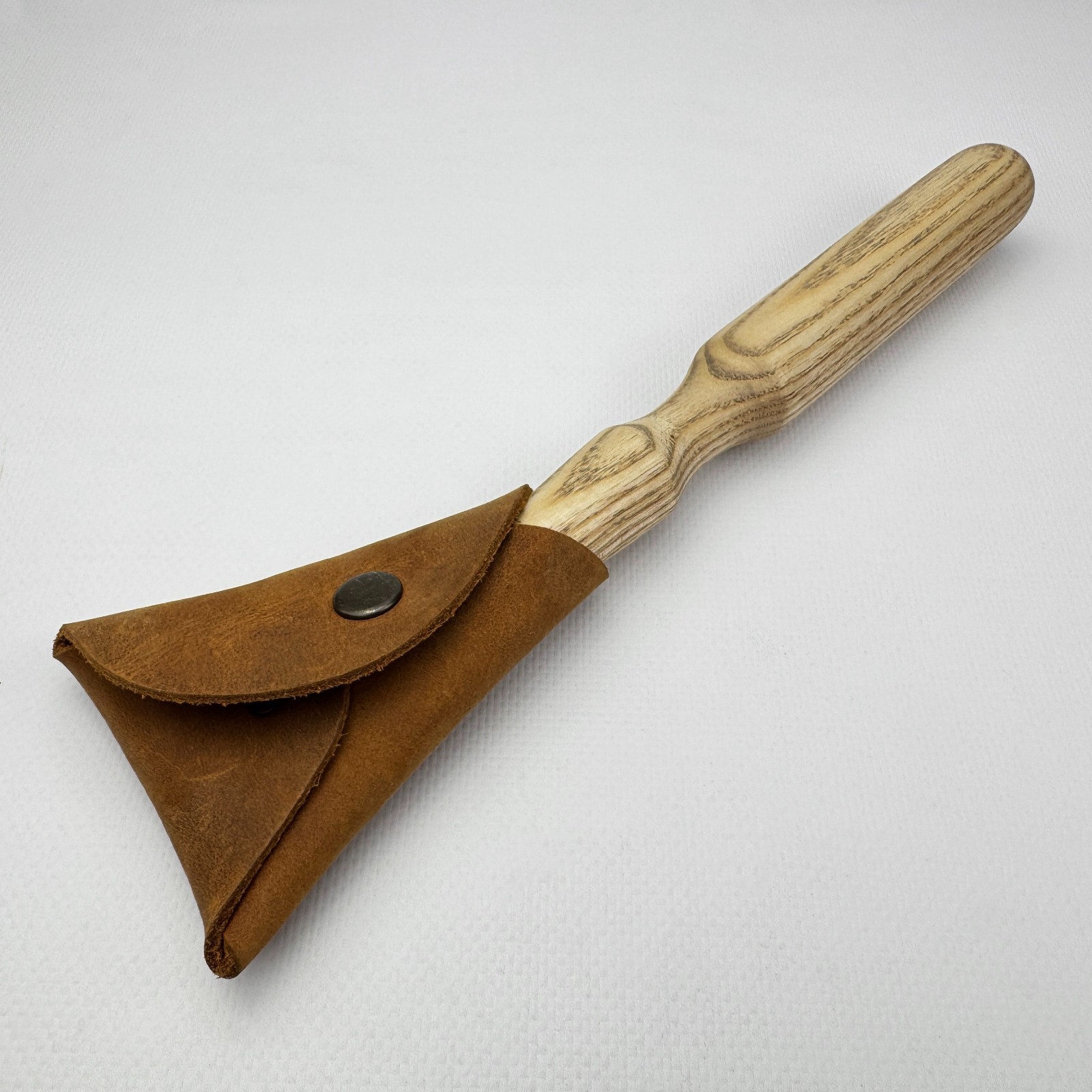 Long Hook Knife – Hand-Forged 52100 Steel, Ash Handle, Sheath, For Spoon Work