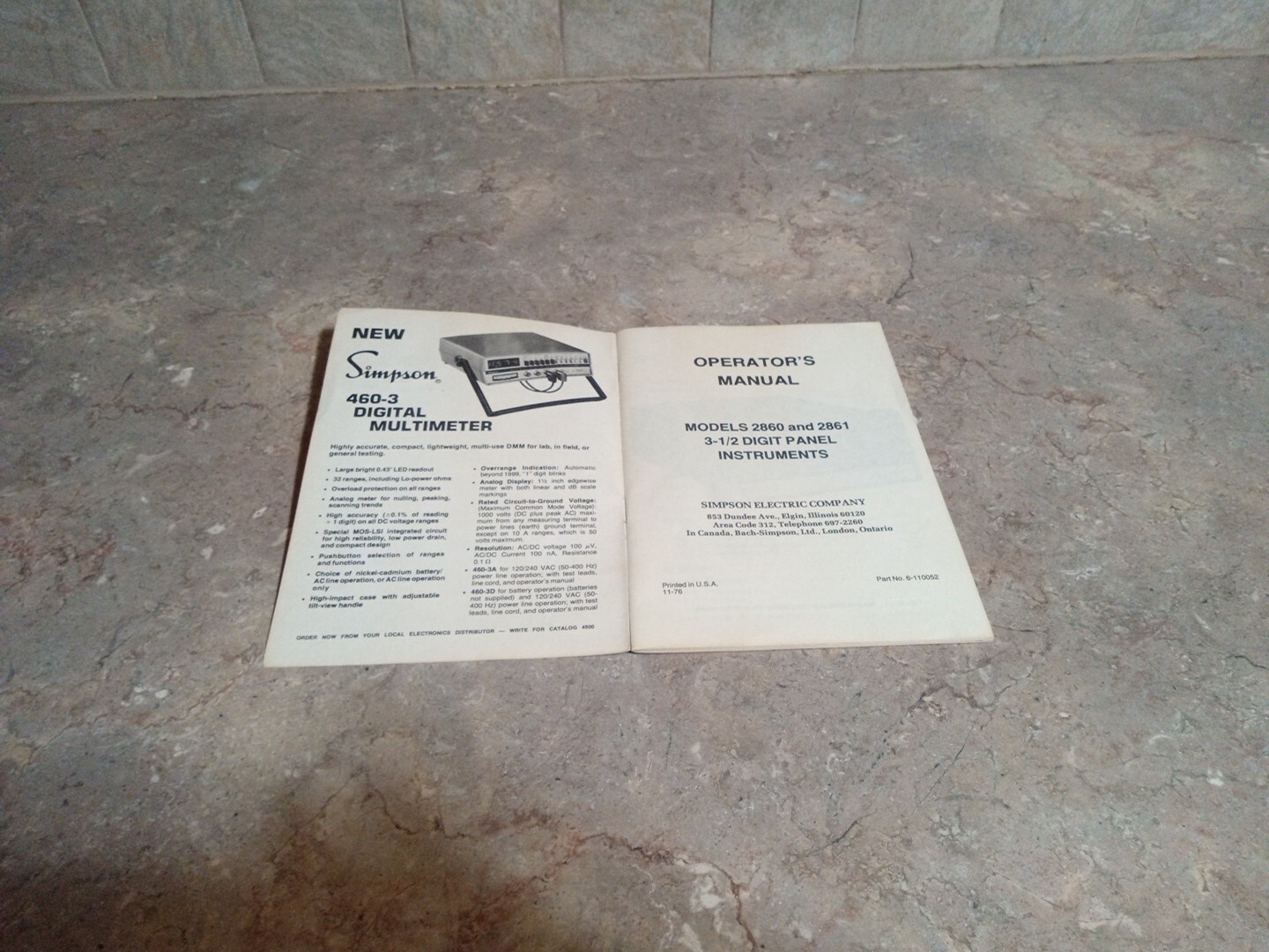 Simpson Operator's Manual for Model 2860 and 2861 3 1/2 Digit Panel Instruments