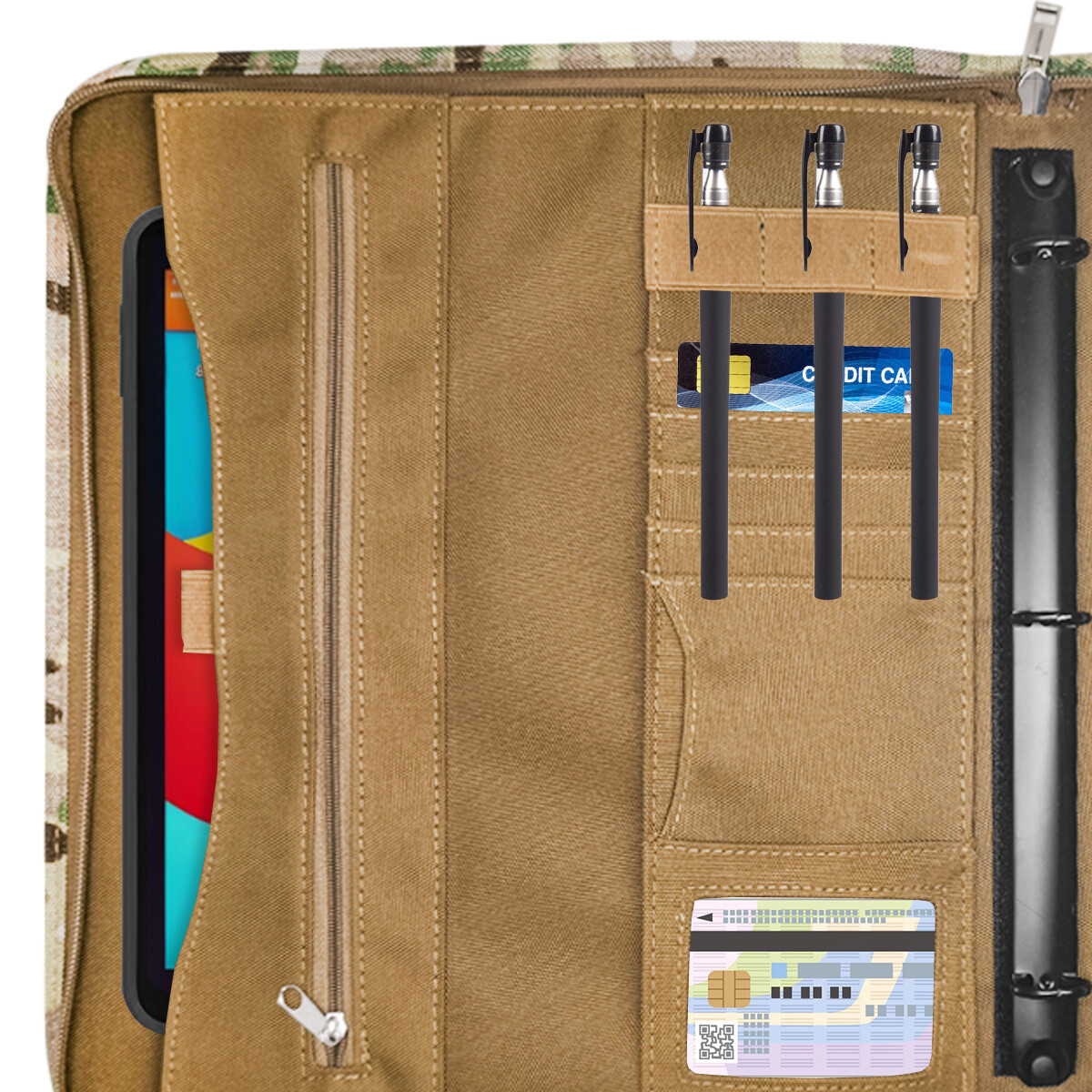 Tactical A4 3-Ring Binder Padfolio Notepad Weatherproof Notebook Cover w/ Zipper