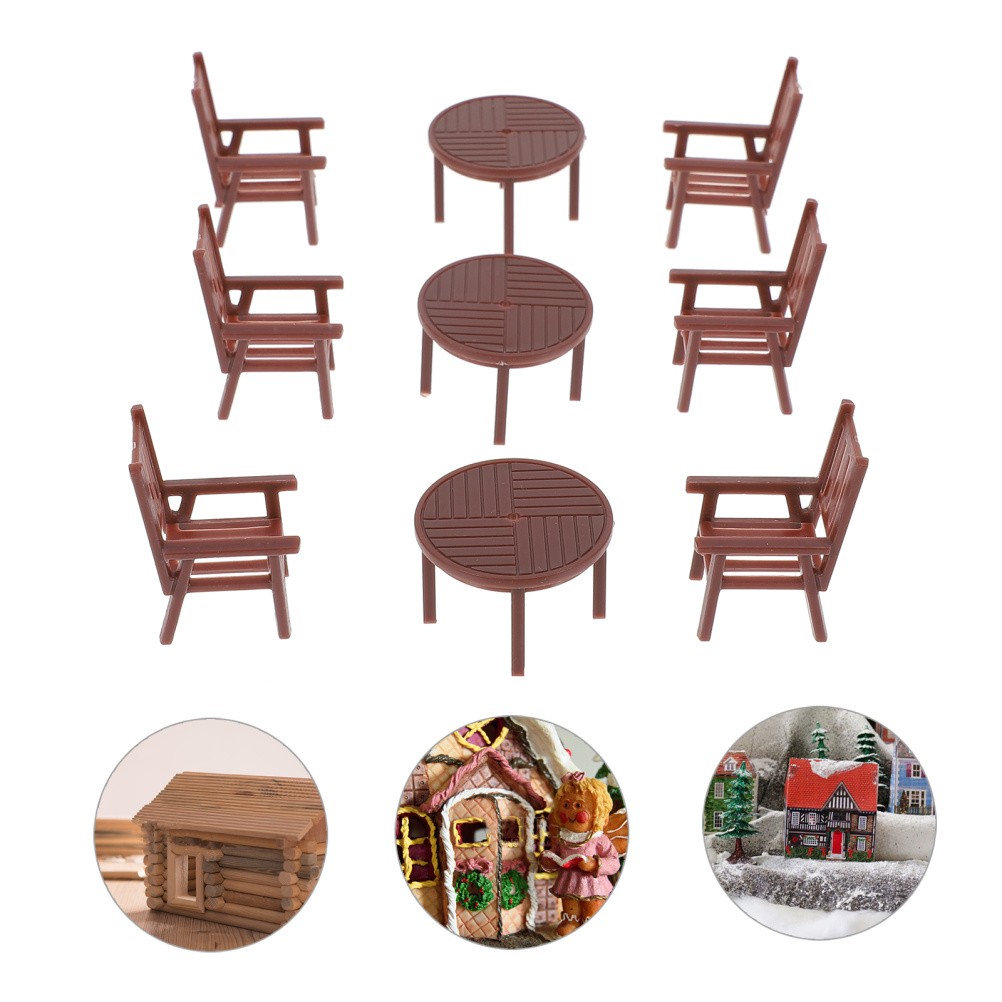 4 Sets Brown Plastic Mini Table and Chair Set Durable for Children Plaything