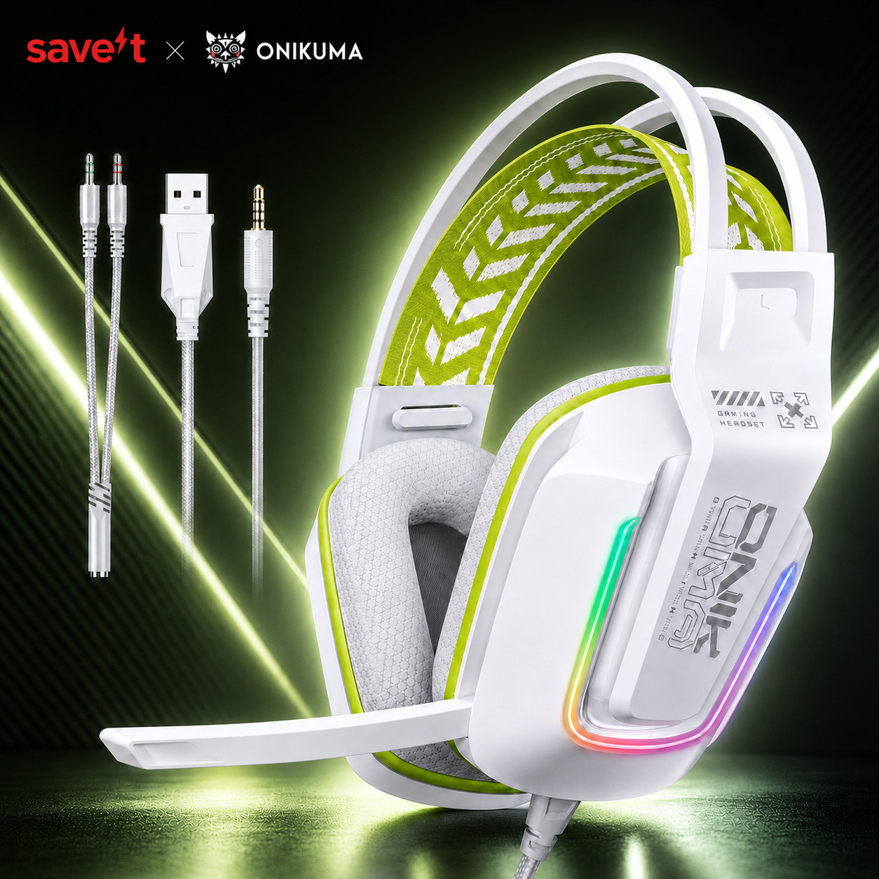 ONIKUMA X13 Wired Gaming Headset LED Noise Cancelling Mic PC PS5 Xbox Black/Whit