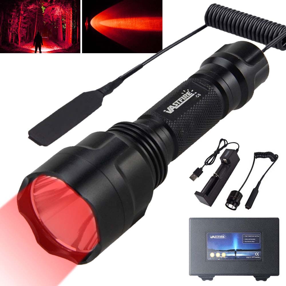 Mounted Light, Red LED Flashlight Torch, With Scope Mount Coyote Varmint Hunting