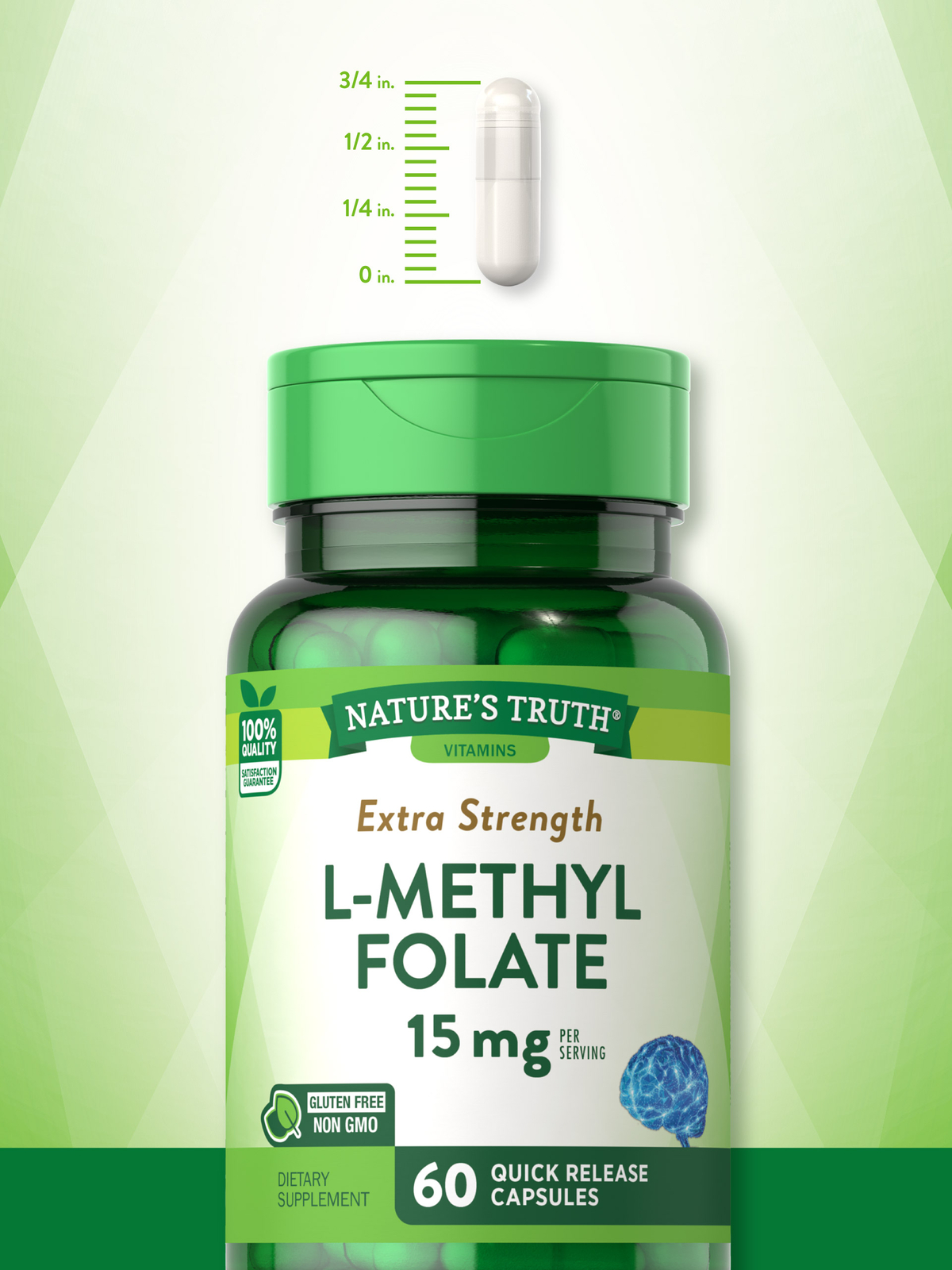 L-Methylfolate 15mg | 60 Capsules | Extra Strength | Non-GMO | by Nature's Truth