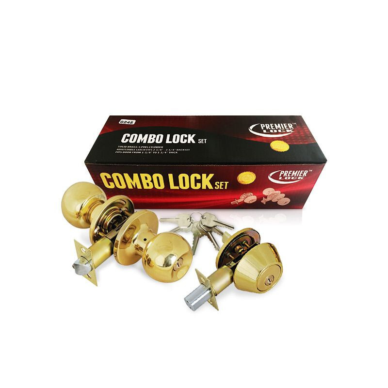 Premier Lock ED02 Solid Brass Entry Door Knob Combo Lock Set w/ Deadbolt 6 KW1