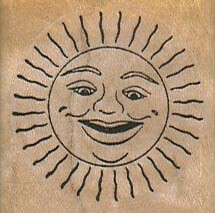 Smiling Sun/Small 1 1/2 x 1 1/2" Rubber Stamp, Celestial Stamp, Space