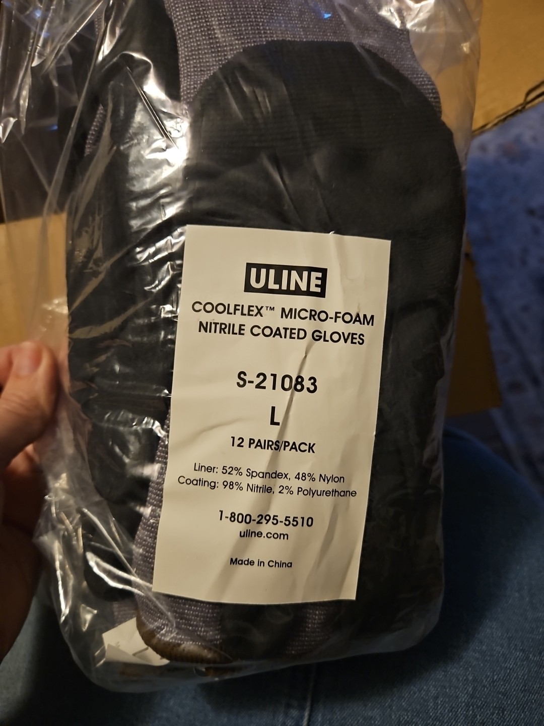 Uline Coolflex Micro-Foam Nitrile Coated Gloves Size Large