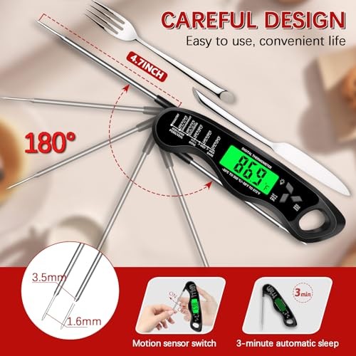 Meat Thermometer Digital，IP67 Waterproof Cooking Thermometer with Black