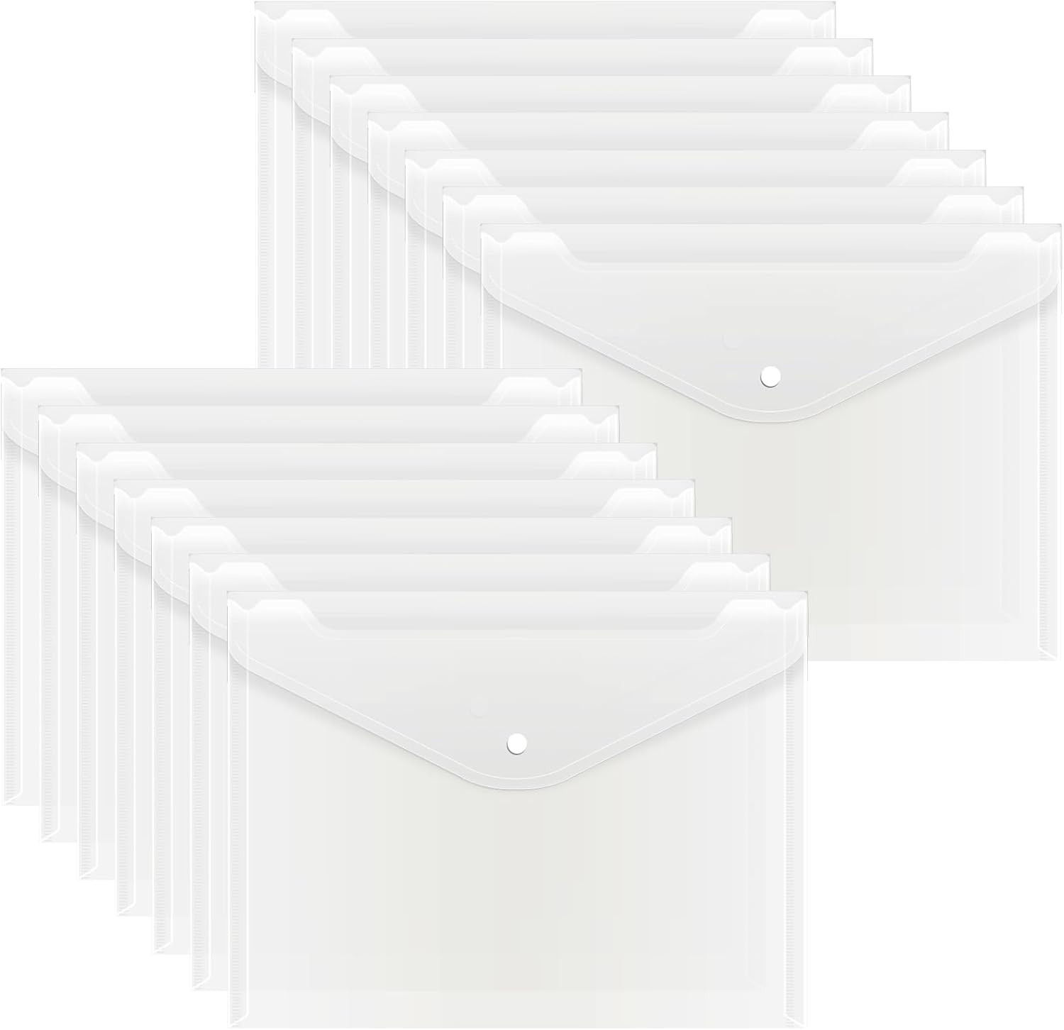 14Pcs Plastic Envelopes, Clear Poly Folders with Button Snap Closure for Documen