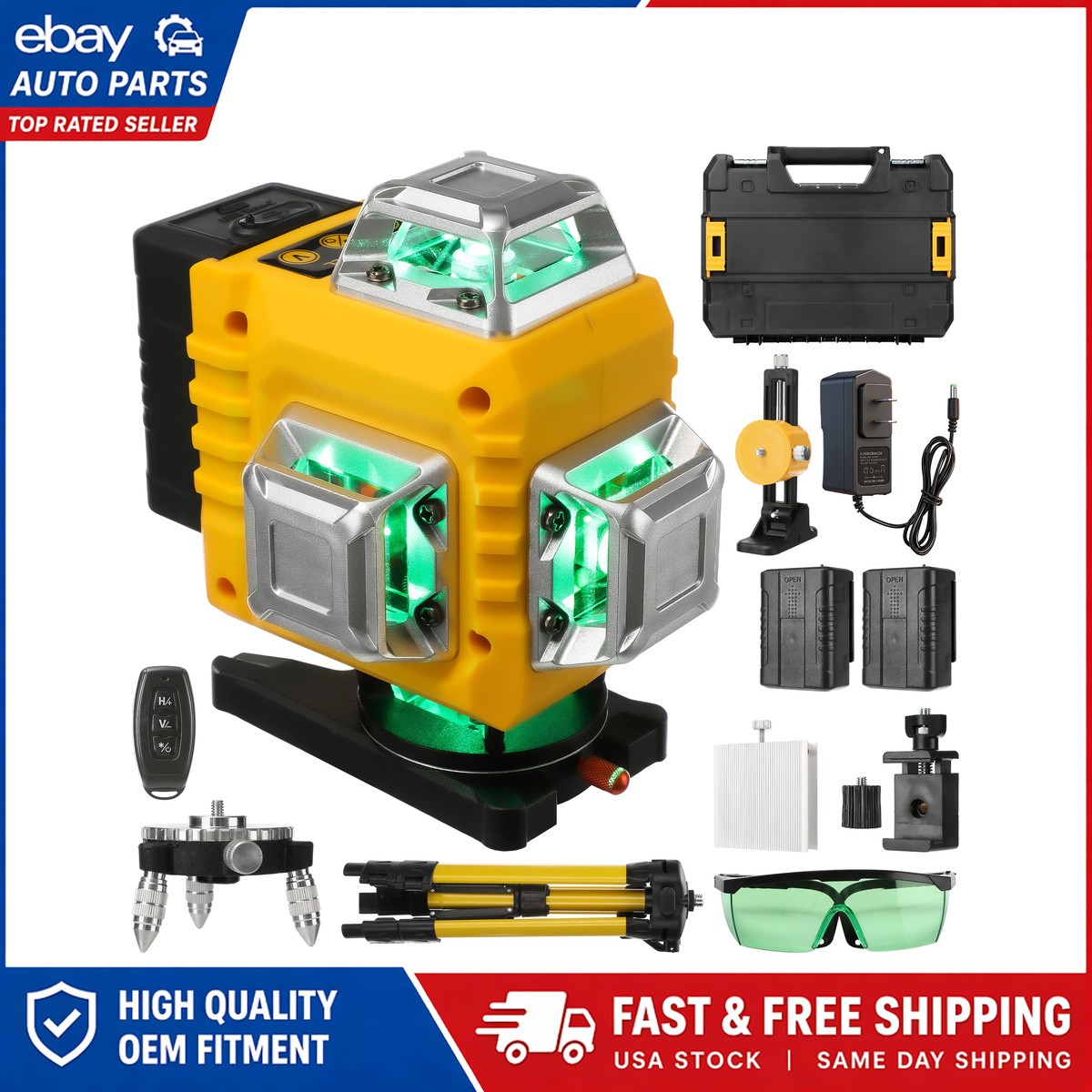 4D 16 Lines 4D 16 Lines Kit 2 Batteries w/ Magnetic Bracket US Green Laser Level