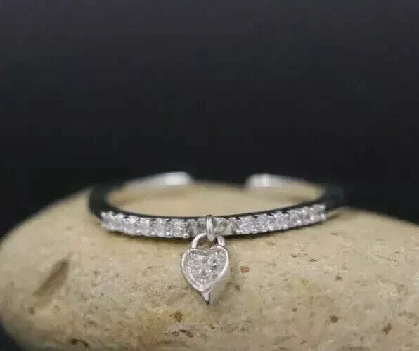 Simulated Round Cut Diamond Women Adjustable Toe Ring 14K White Gold Finish