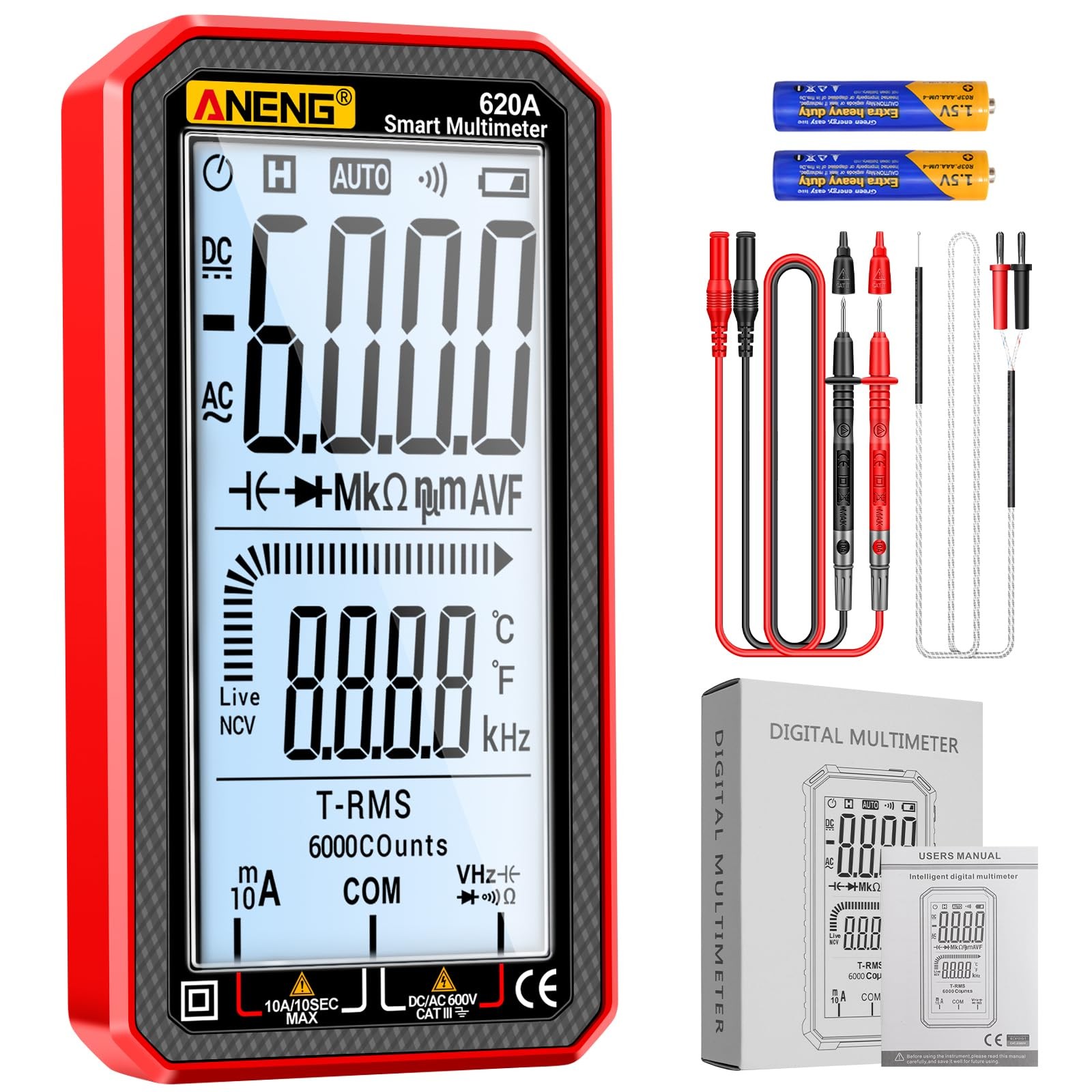 Digital Multimeter, Voltmeter Smart Electrical Tester 6000 Counts with LCD, M...