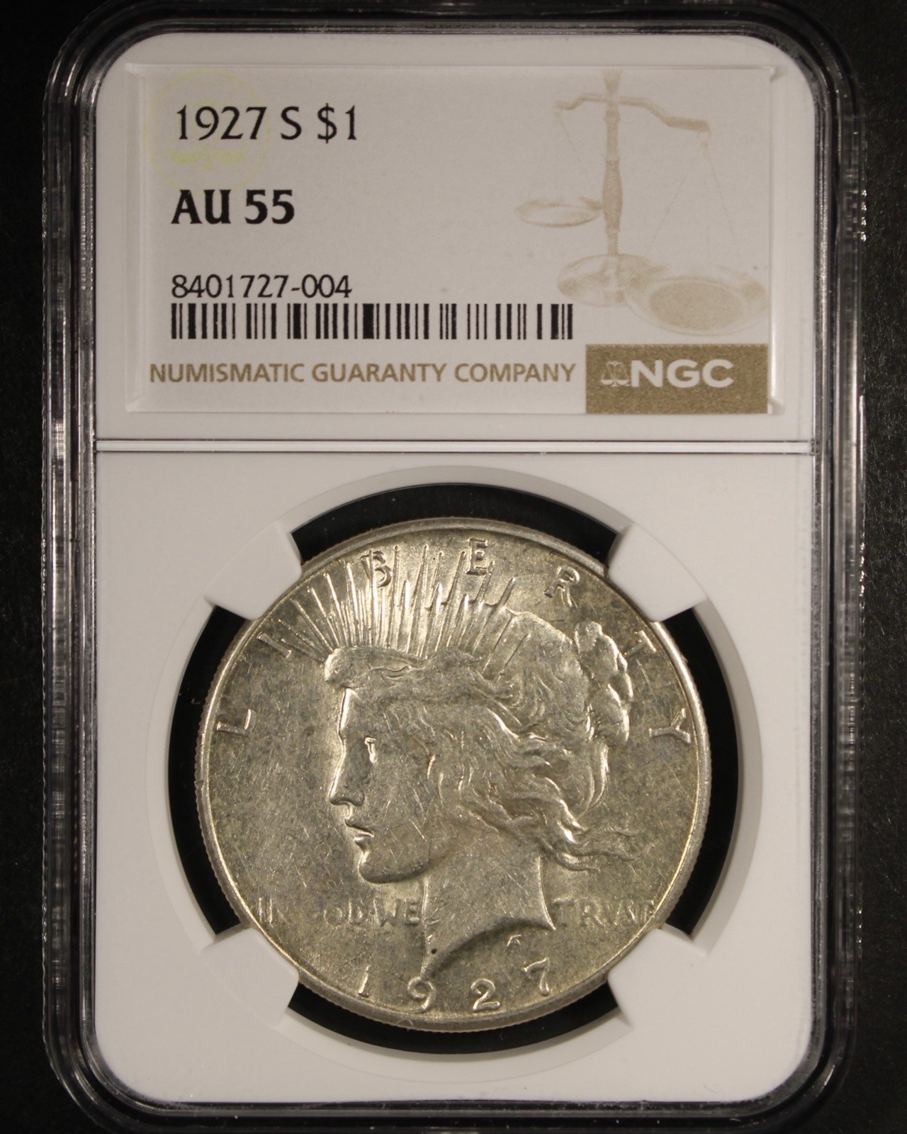 1927-S Peace Dollar - $1 NGC AU55 - Great Example!