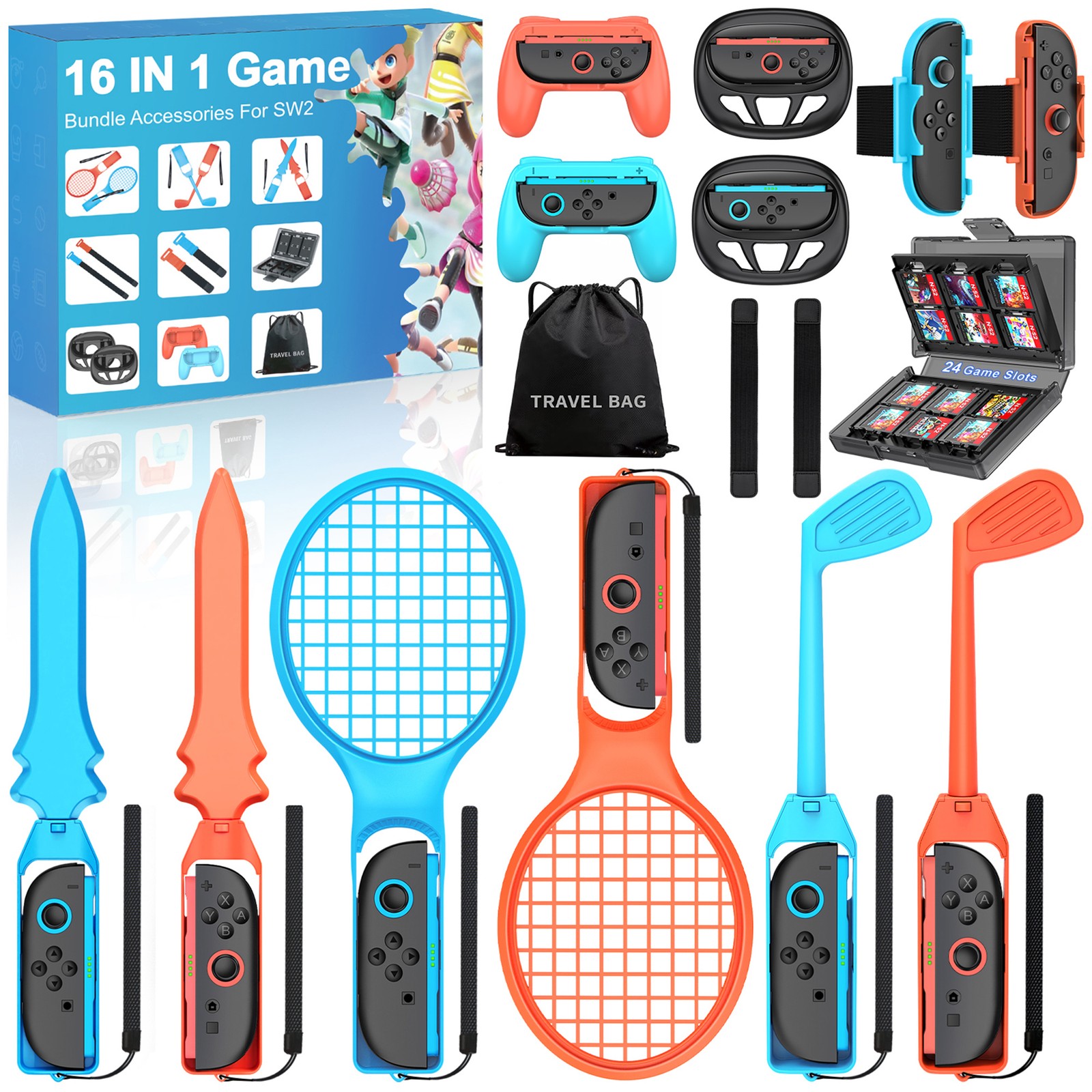 Switch 2 Sports Accessories 16 in 1 Bundle for Nintendo Switch 2, Family  Pack