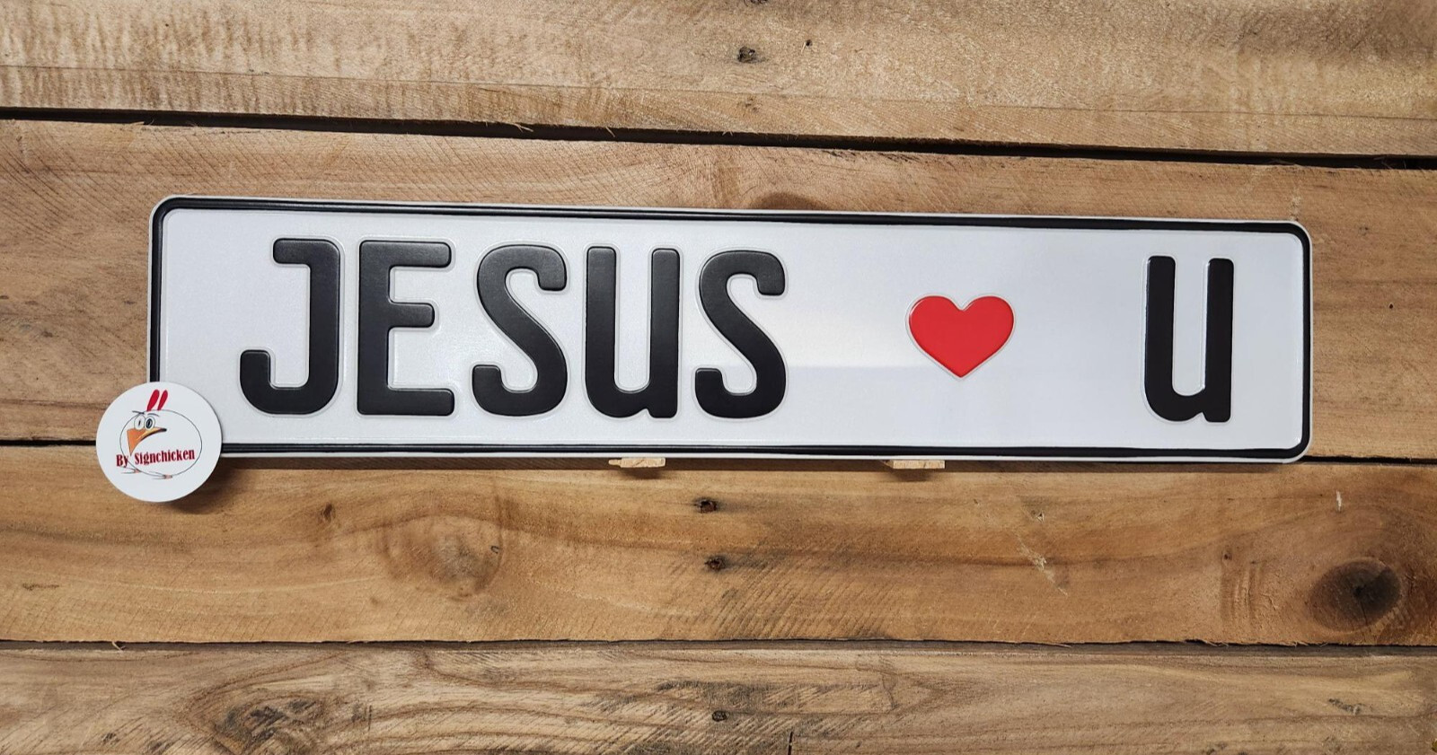 ALL WHITE, EURO TAG, LICENSE PLATE, BMW, European, JESUS LOVES YOU  w/ red heart