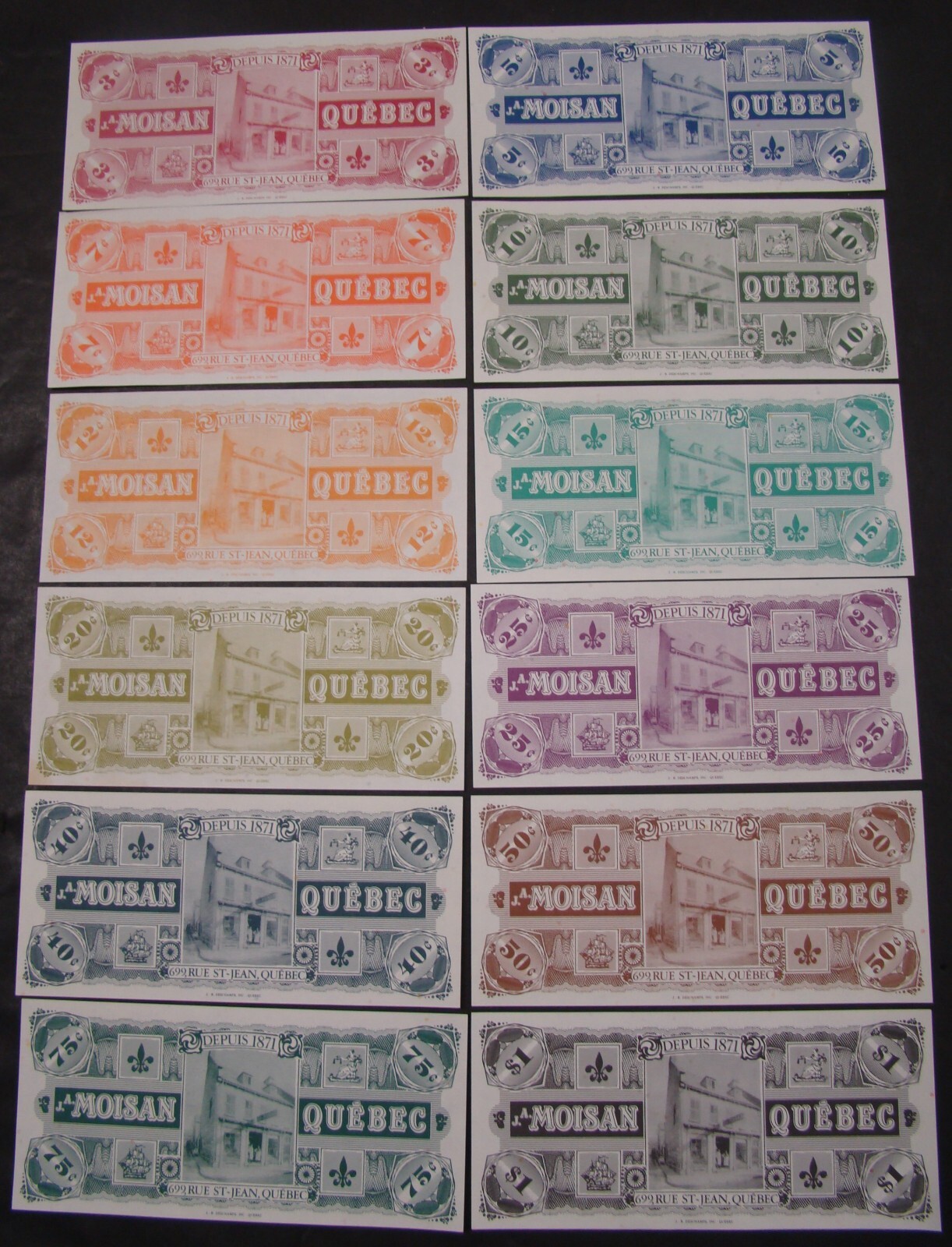 1984 Canada 3 Sous thru Dollar Moisan Quebec Matching Serial Numbers 12 Notes