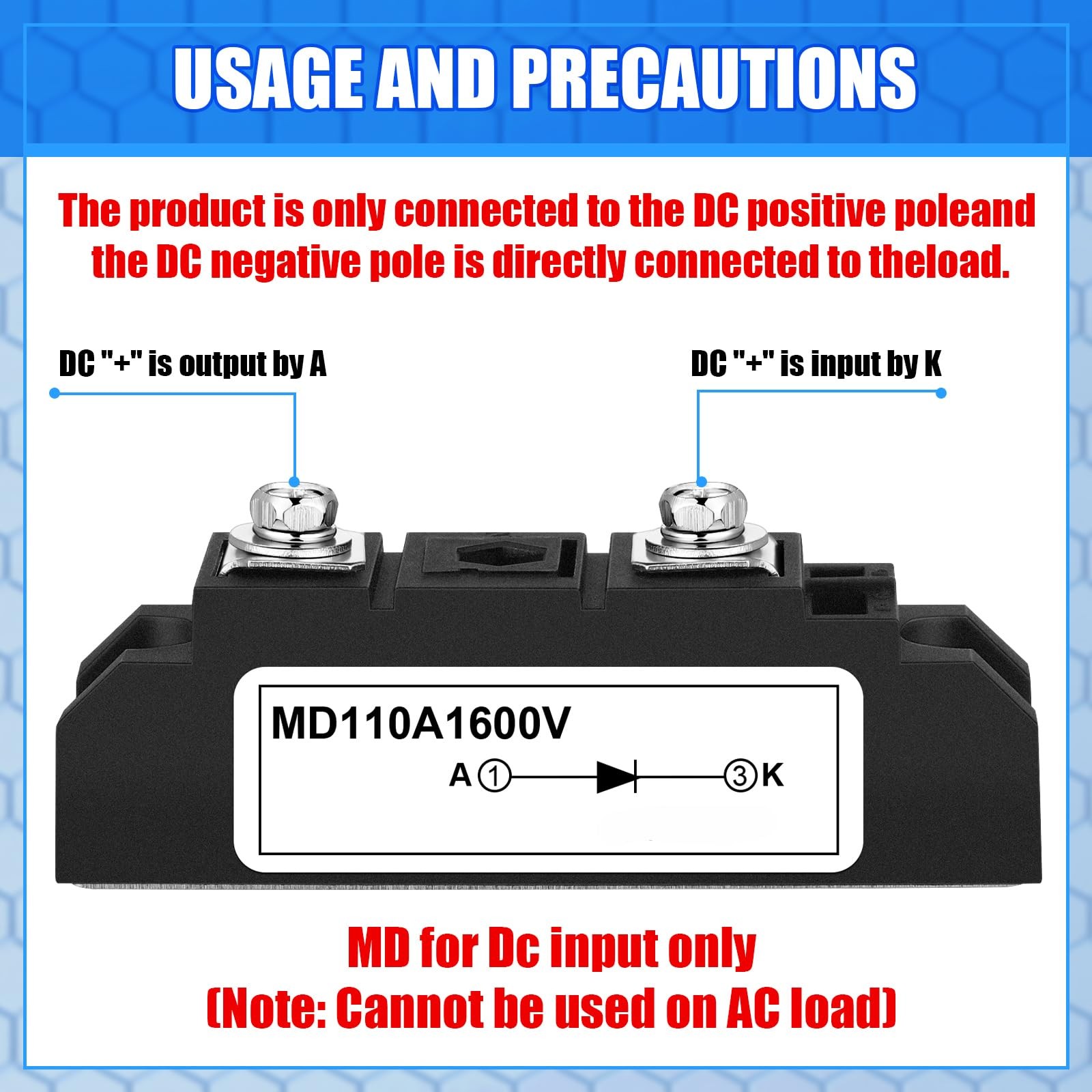 1 Pcs Md 110a (100a)-16 Solar Diode, Anti Reverse One Way Diode Use Voltage R...