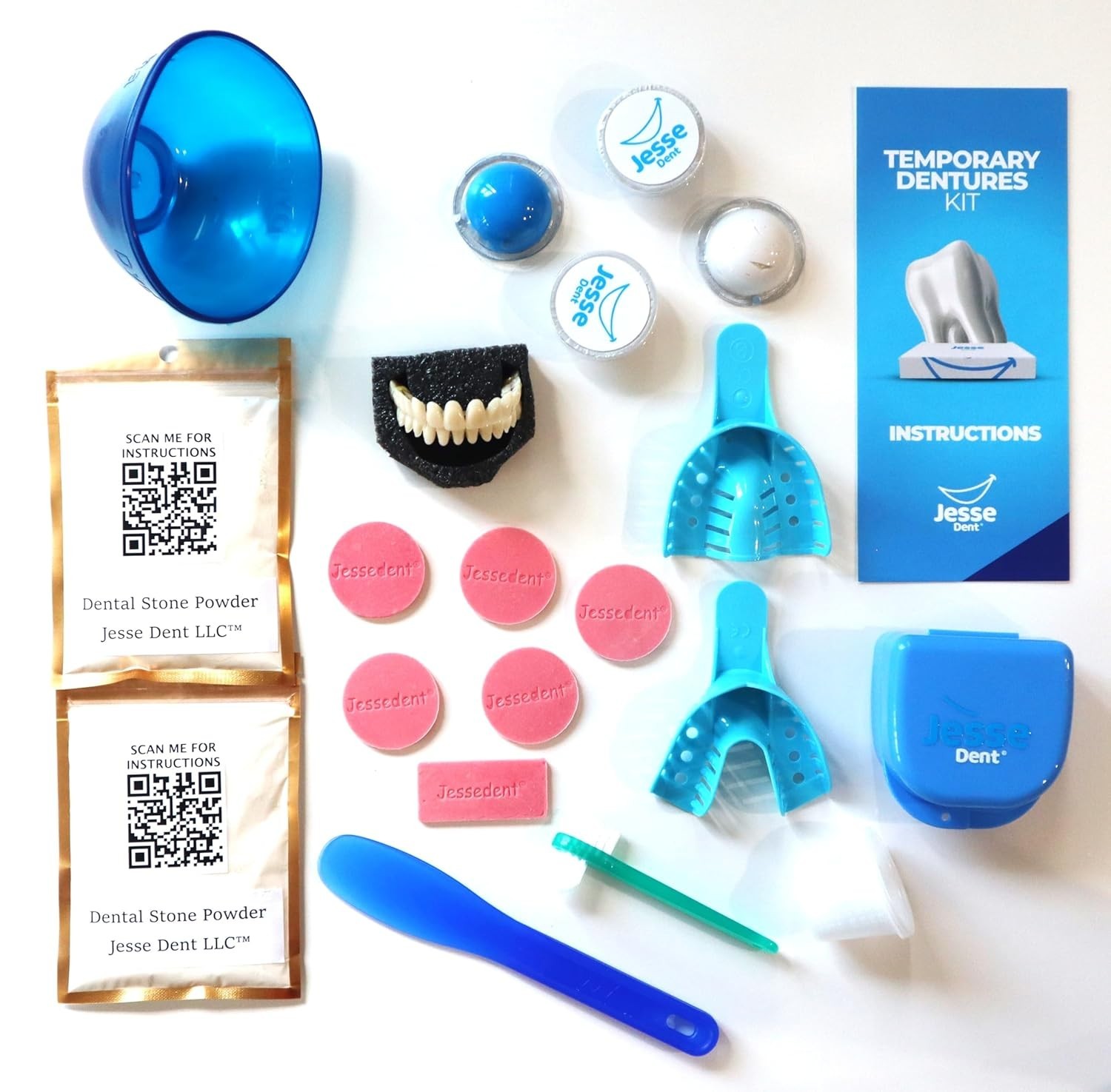 Personalized Upper and Lower Dentures - Home Solution Kit with 12 Durable Pieces