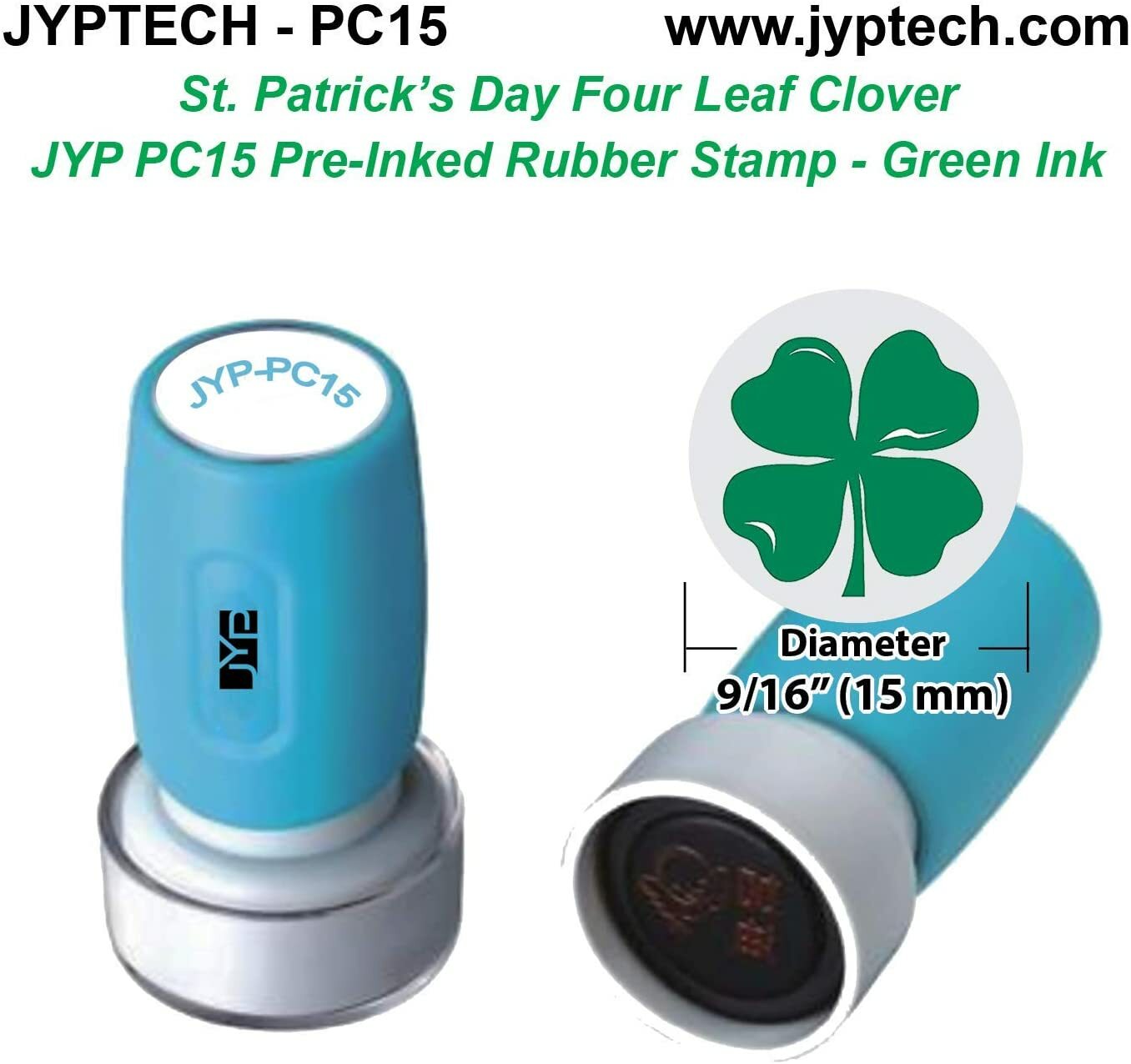 St. Patrick's Day Four Leaf Clover Pre-Inked Rubber Stamp Green Ink (PC15)