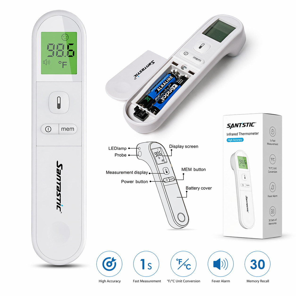 Santastic Non-Contact Infrared Thermometer for Baby Adult Forehead LCD Fever Ala