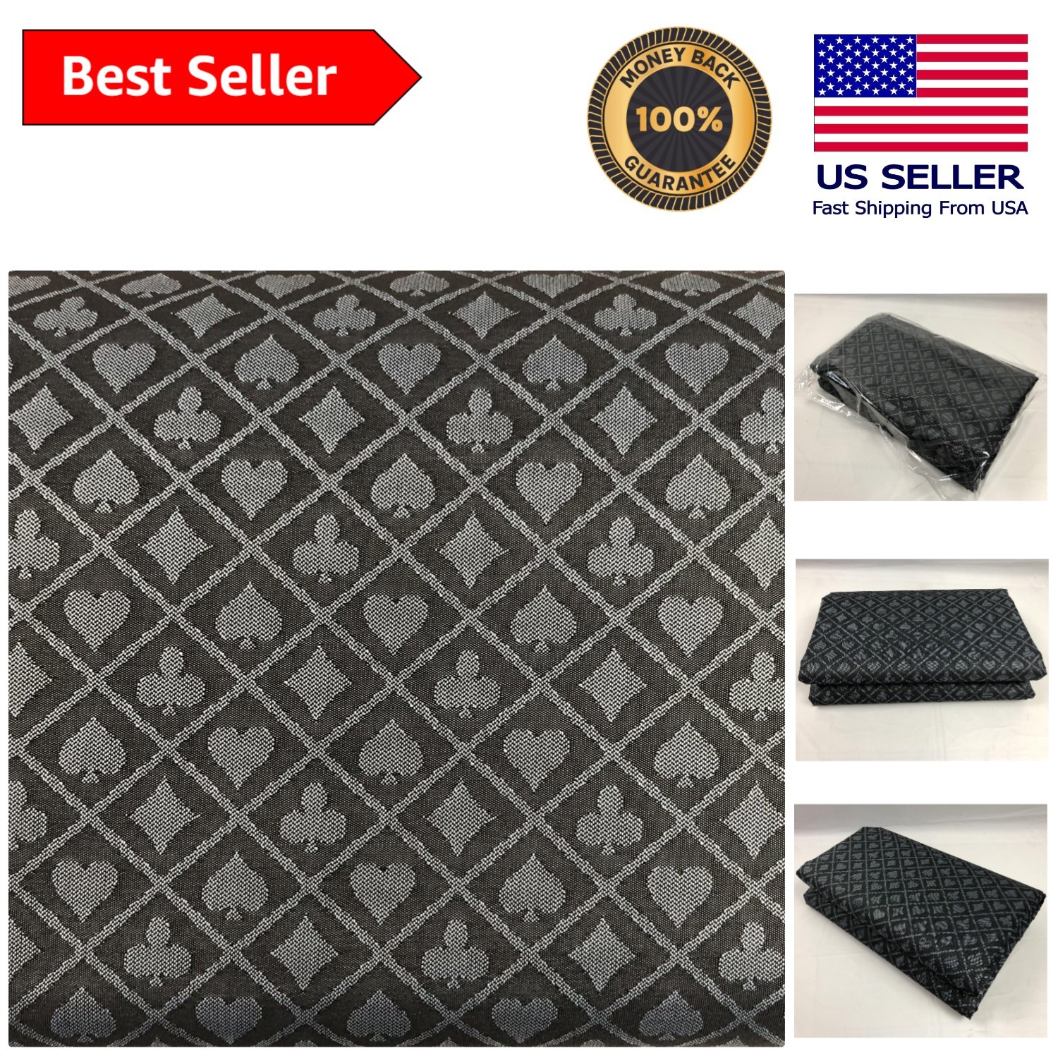 Elegant Two-Tone Poker Table Fabric - 108x60 Inch Quality Cover for Card Games