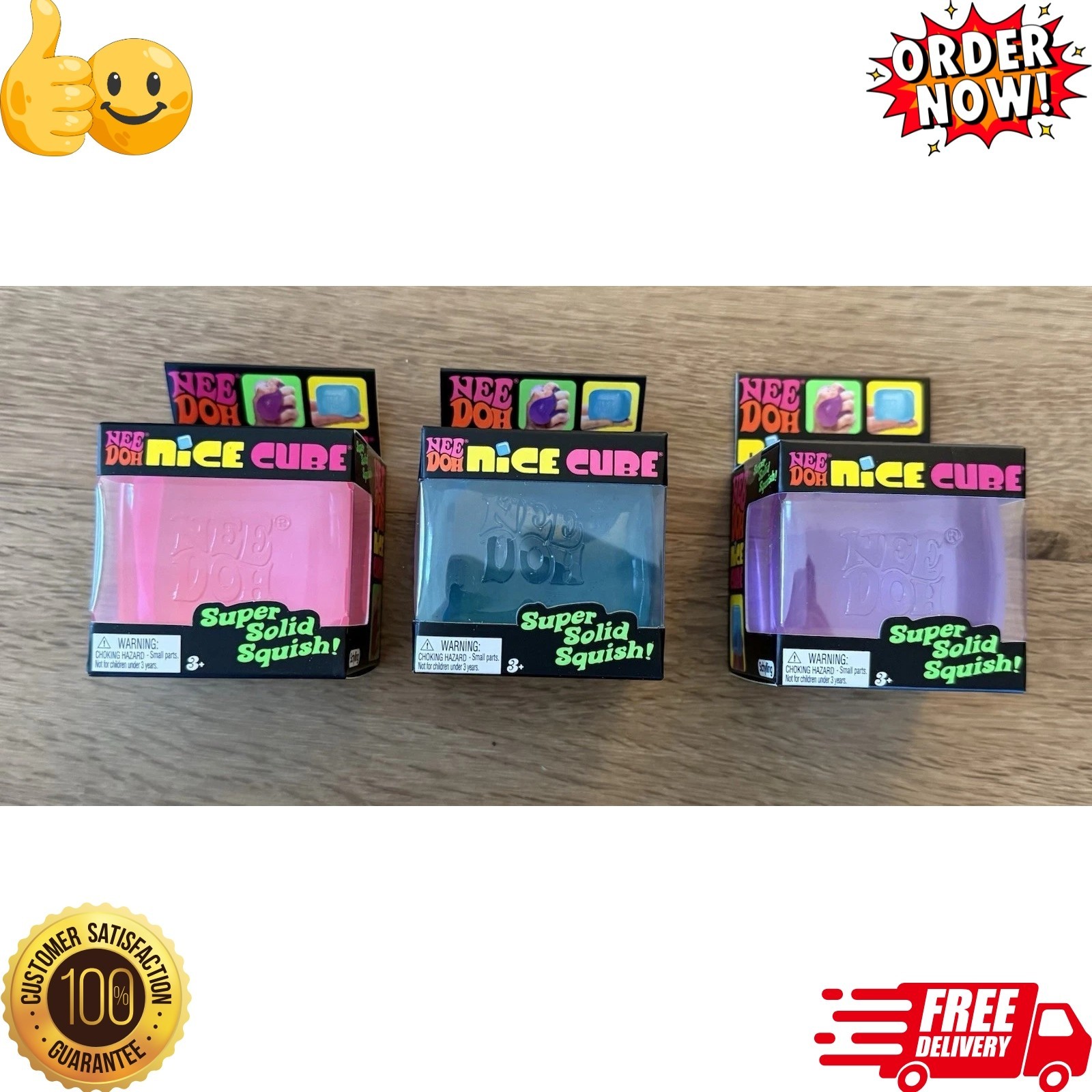 Nee Doh Nice Cube Super Solid Squish! - Blue Purple Pink - Brand New! US
