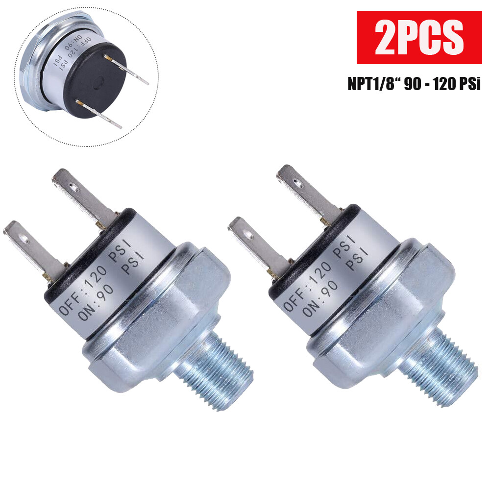 2 Air Pressure Switch 90-120 PSI Pressure Switch 1/8"-27 NPT DC 24V 12V Pressure