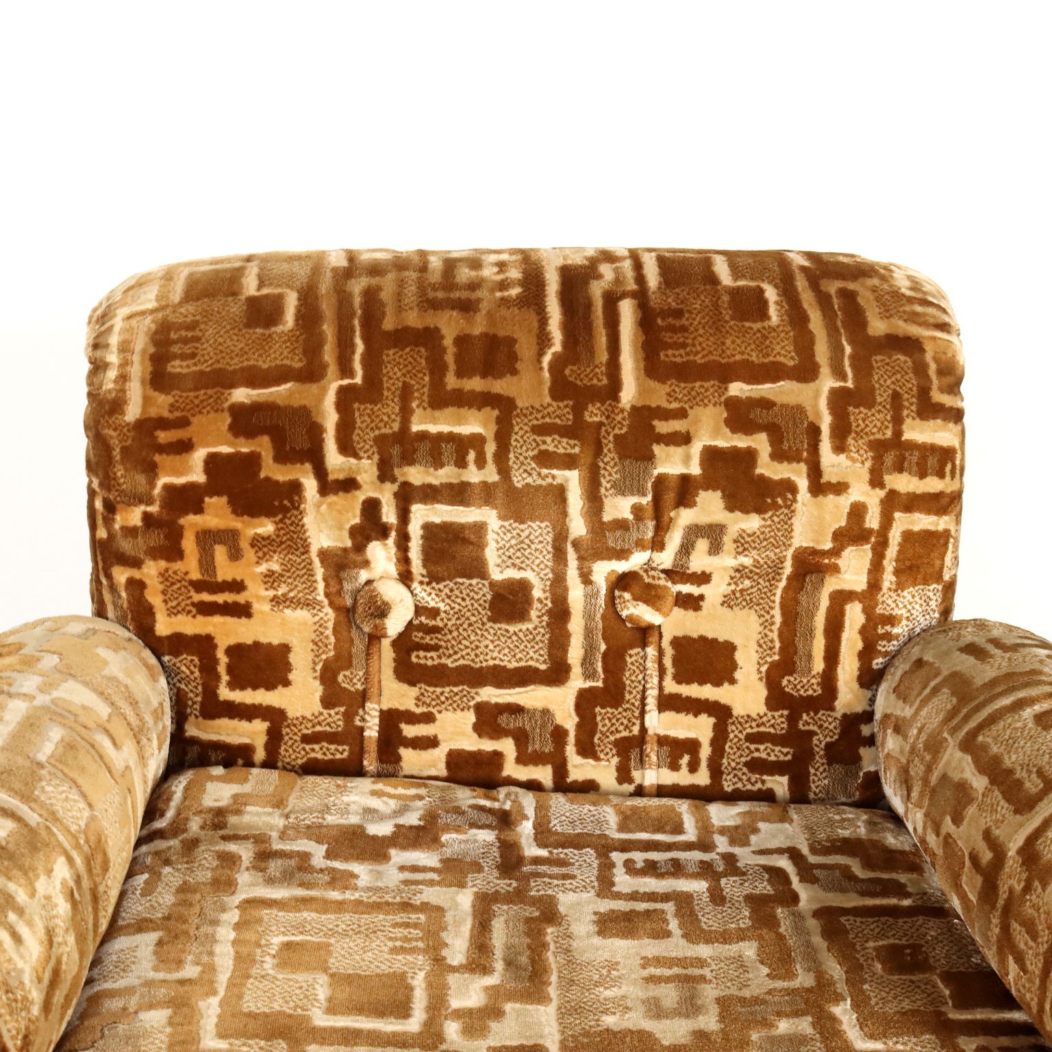 Vintage Beech Veneered Operated Velvet Armchairs 70s Original