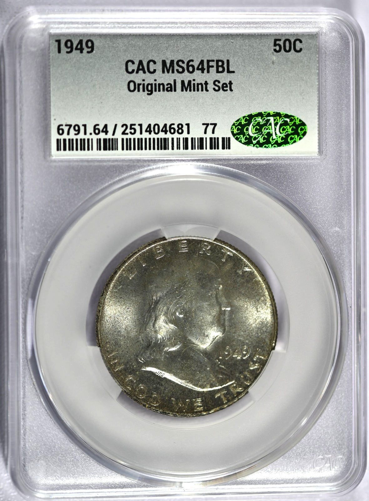 1949 CACG MS64FBL Original Mint Set Franklin Half-Toned