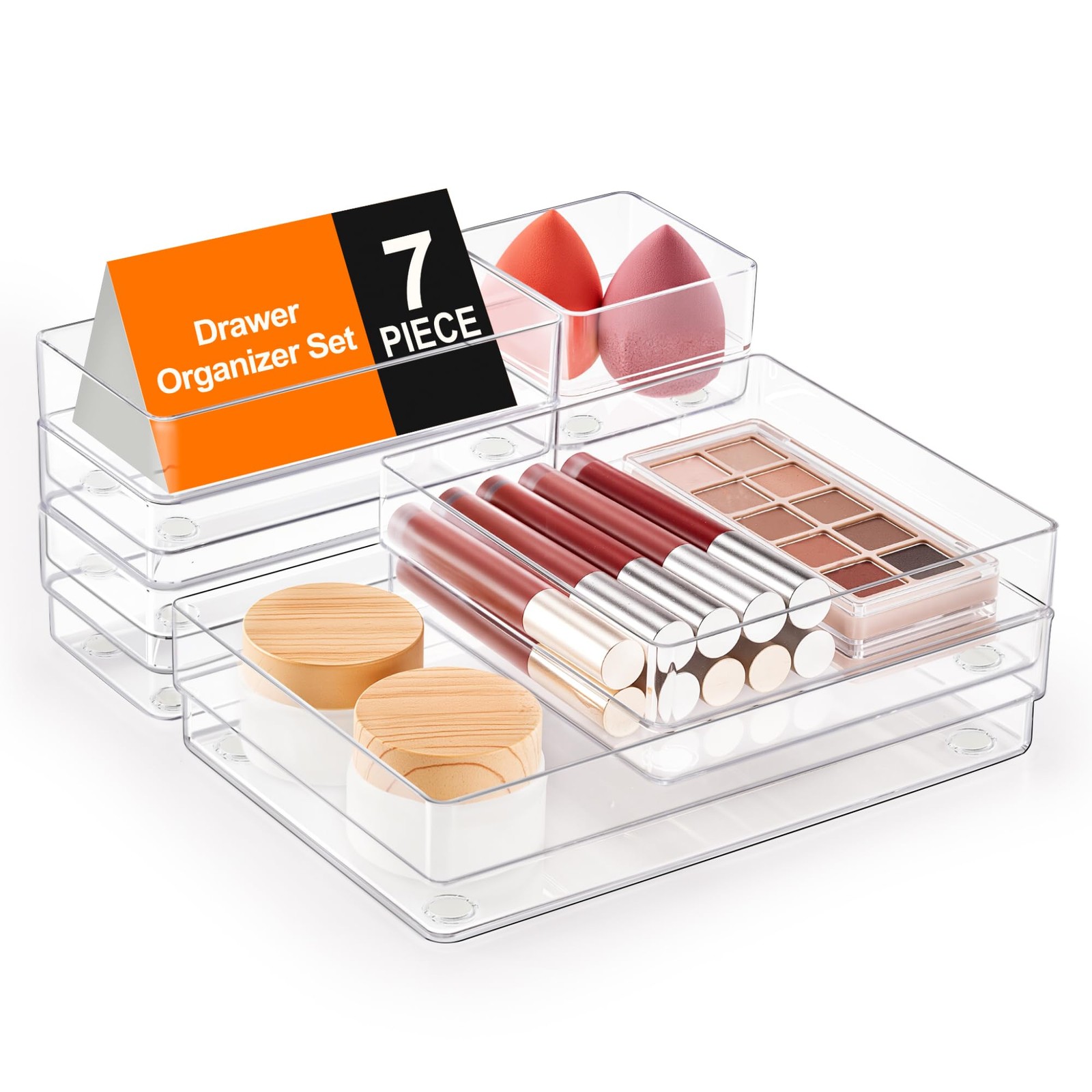 7-Piece Drawer Organizer with Non-Slip Silicone Pads, 4-Size Desk Drawer Orga...