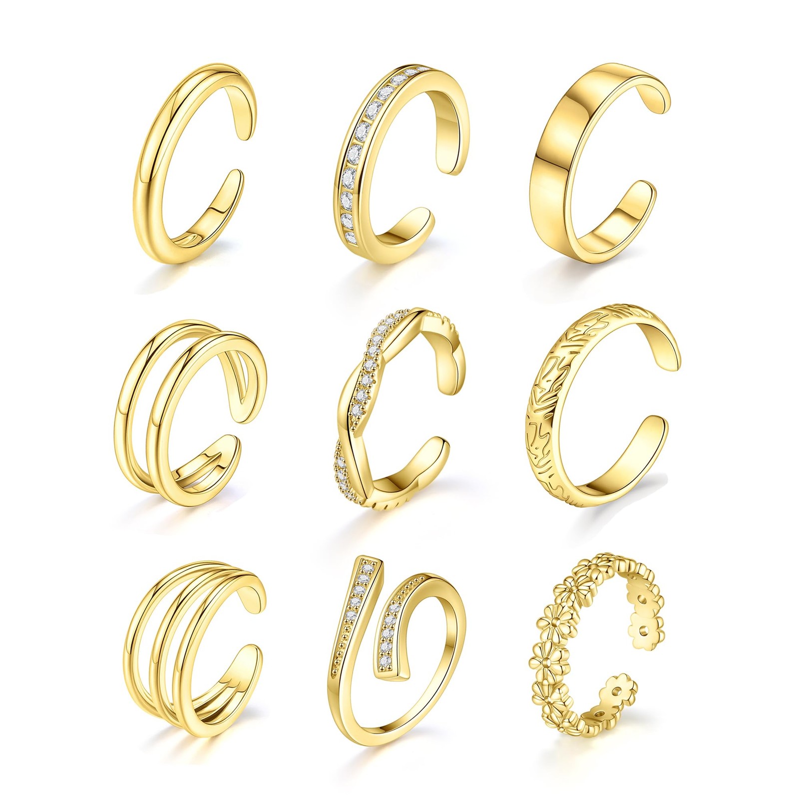 SONNYX 18K Gold Plated Gold Toe Rings for Women Adjustable Silver Toe Rings F...