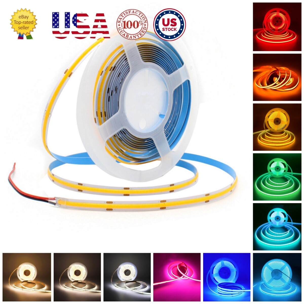 16.4ft / 5m COB LED Strip DC 12V 24V 384/528LEDs/m  Tape Lights Cabinet Gift