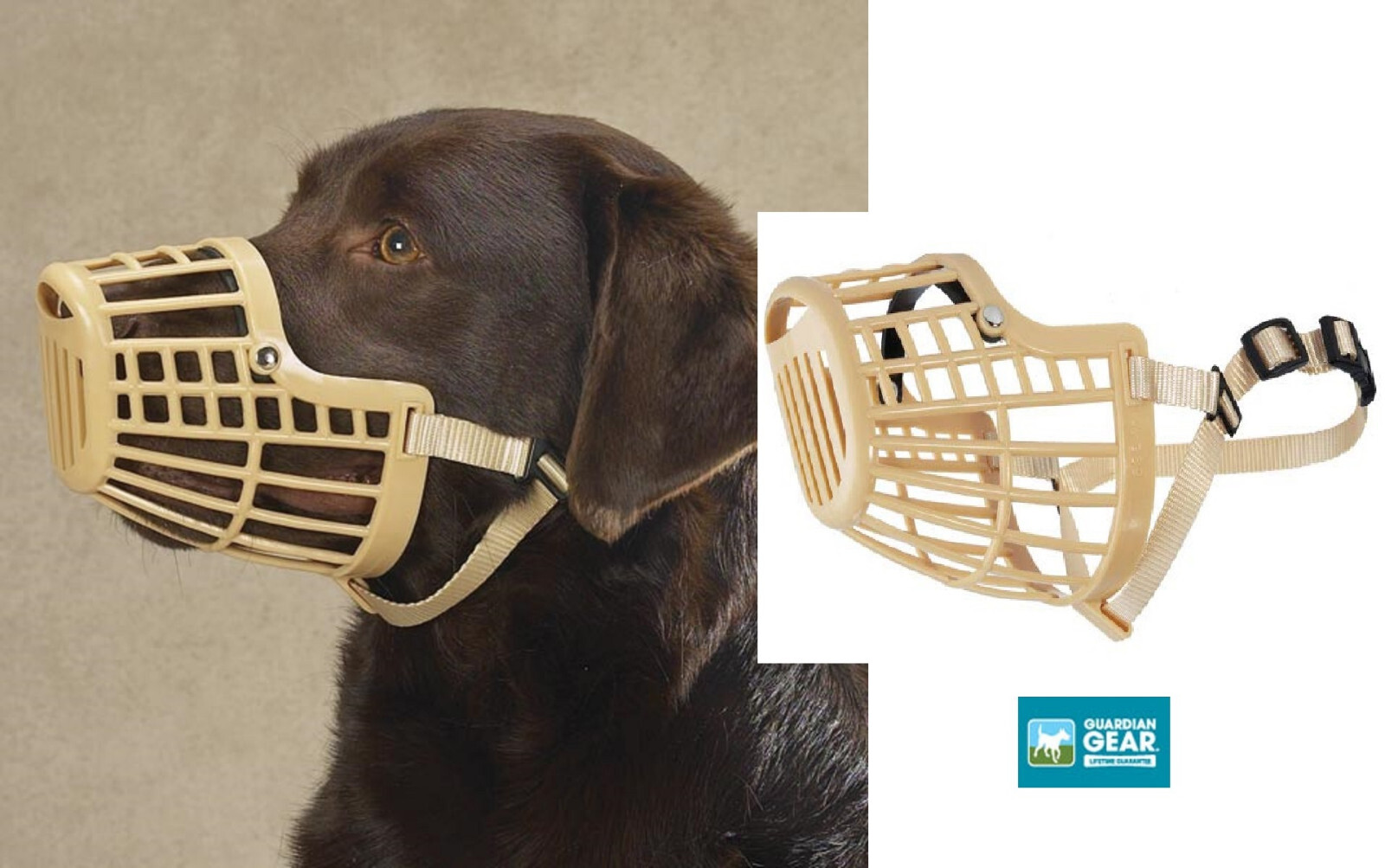 Guardian Gear LARGE DOG TAN BASKET MUZZLE Quick Fit/Release Adjustable Safety