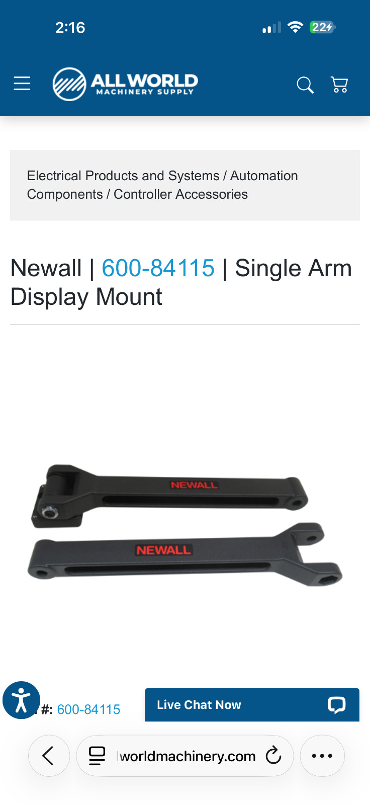 Newall Digital readout 600-84115 Head (computer) Mount Arm 2pc articulating