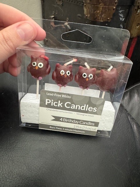 Owl 4ct. Pick Candles 2.95" Party Cake Decoration Party Supply New!