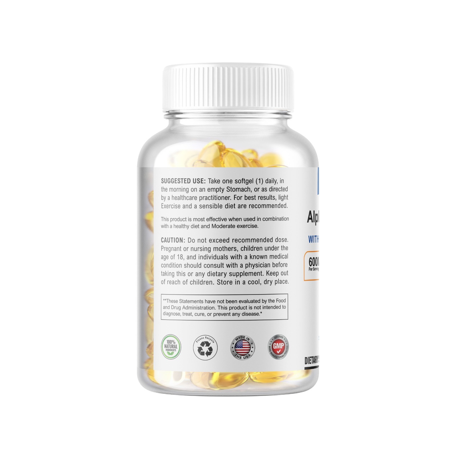 Alpha Lipoic Acid - 600mg Per Serving - 240 Softgels