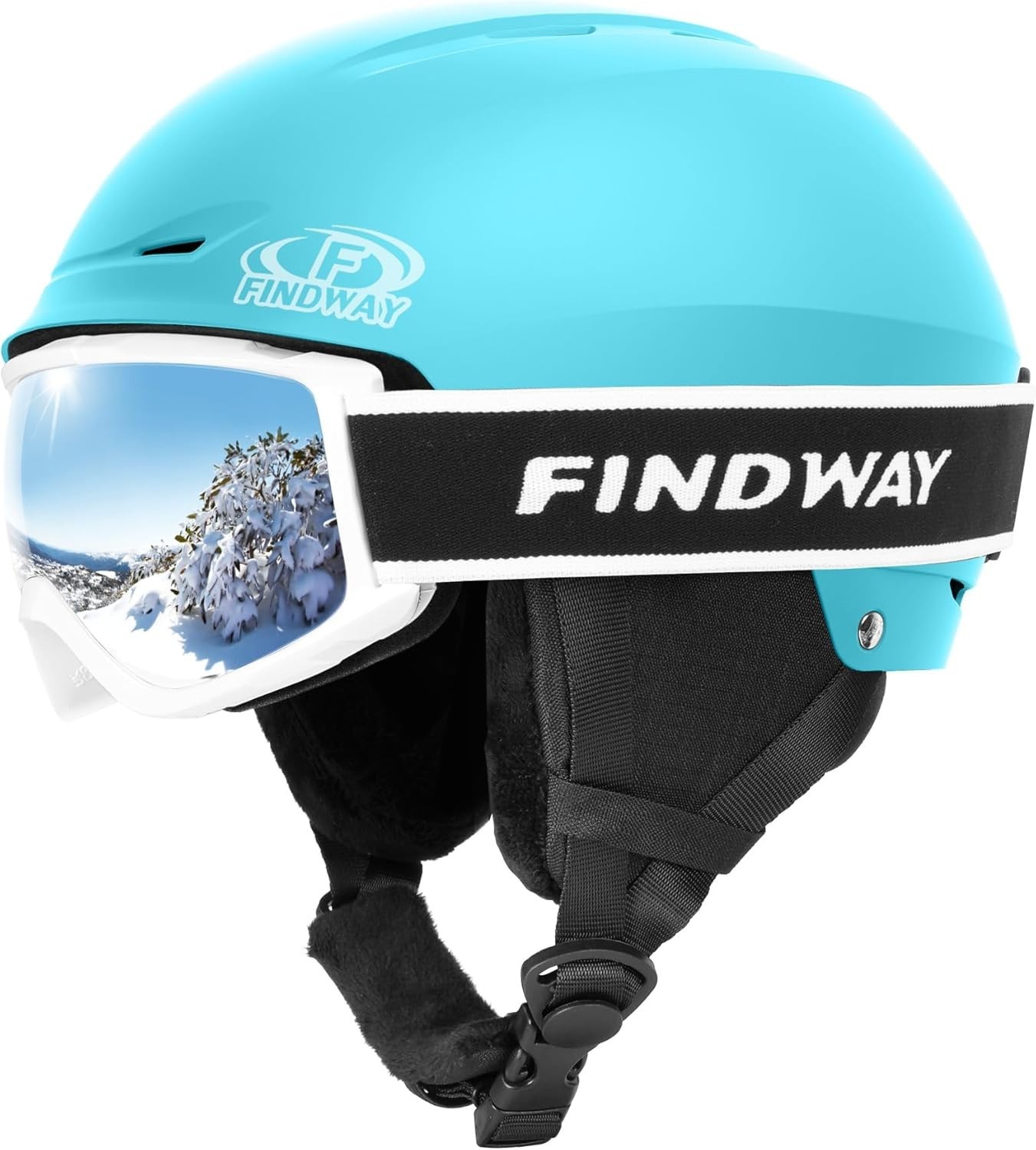 Findway Ski Helmet with Goggles Set, Adjustable Winter Sport Helmet Size L Blue