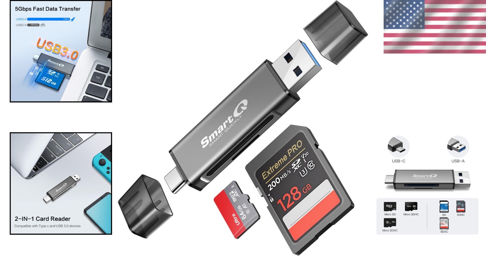 Compact C350 USB C & USB 3.0 Card Reader - Effortless Data Transfer Everywhere