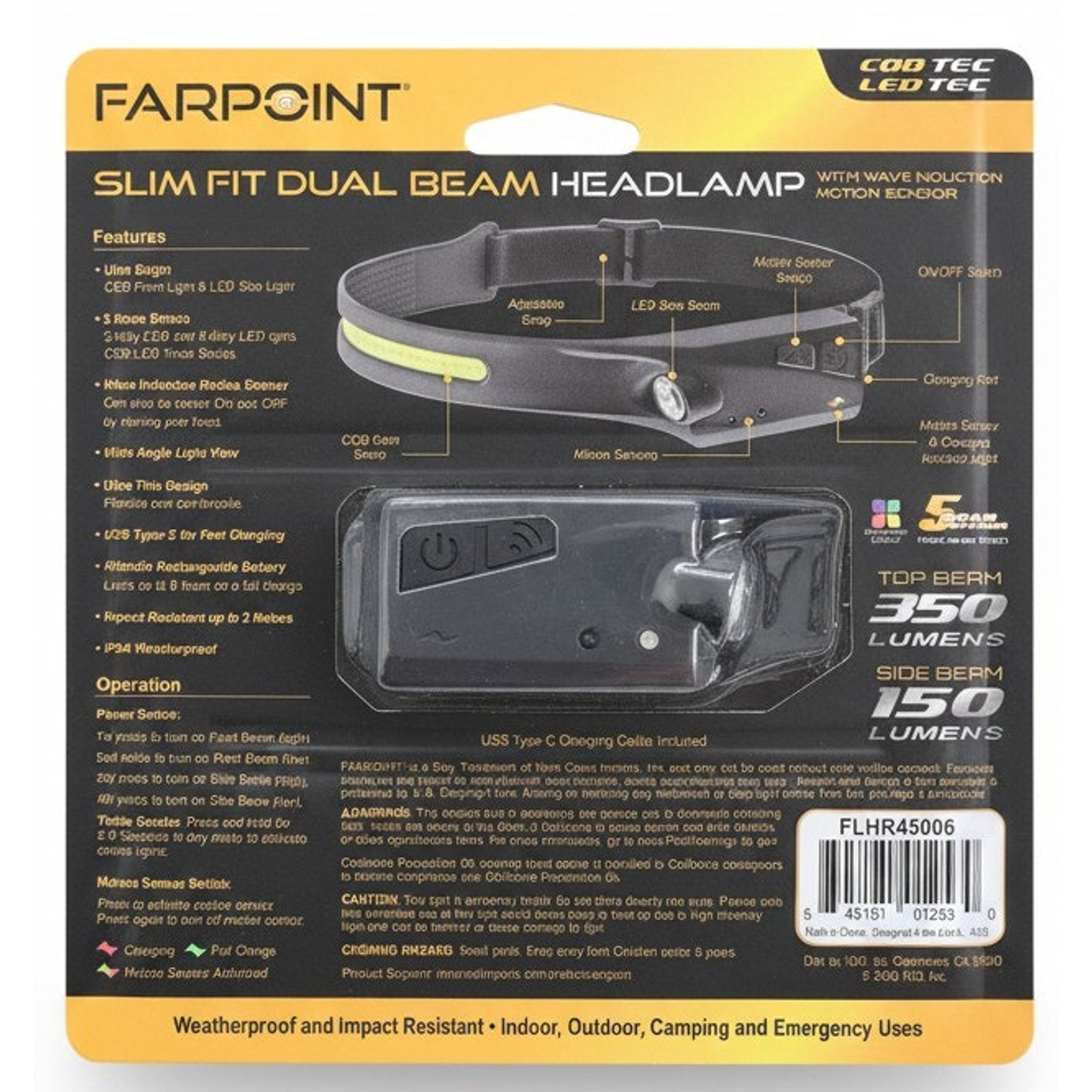 Copied - Farpoint Slim Fit Dual Beam Headlamp — Motion Sensor | New