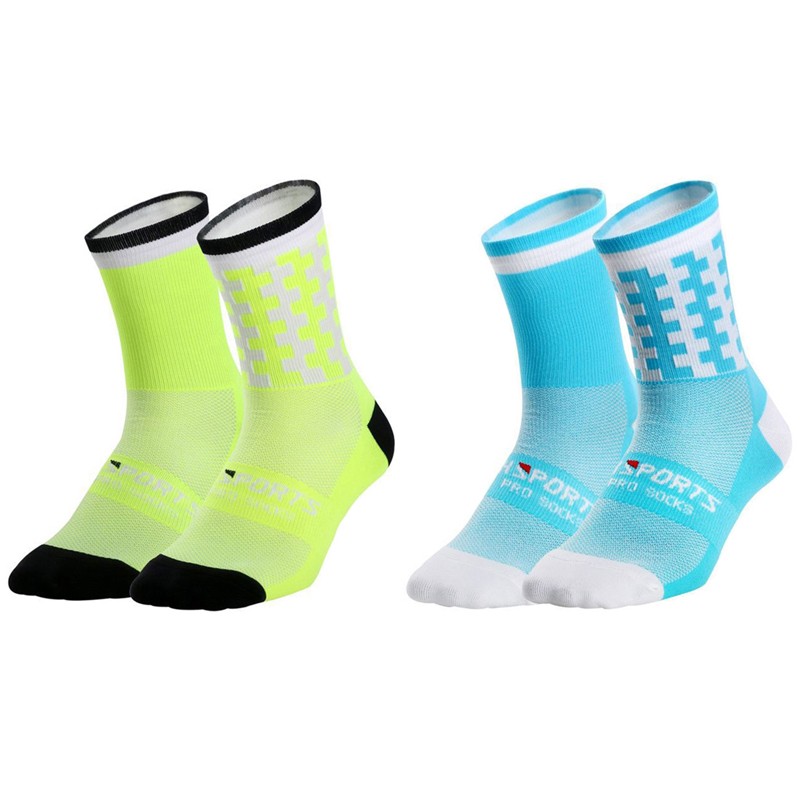 2 Pairs Cycling Socks Riding Bicycle Bike Sports Ankle Socks XC MTB Blue Green