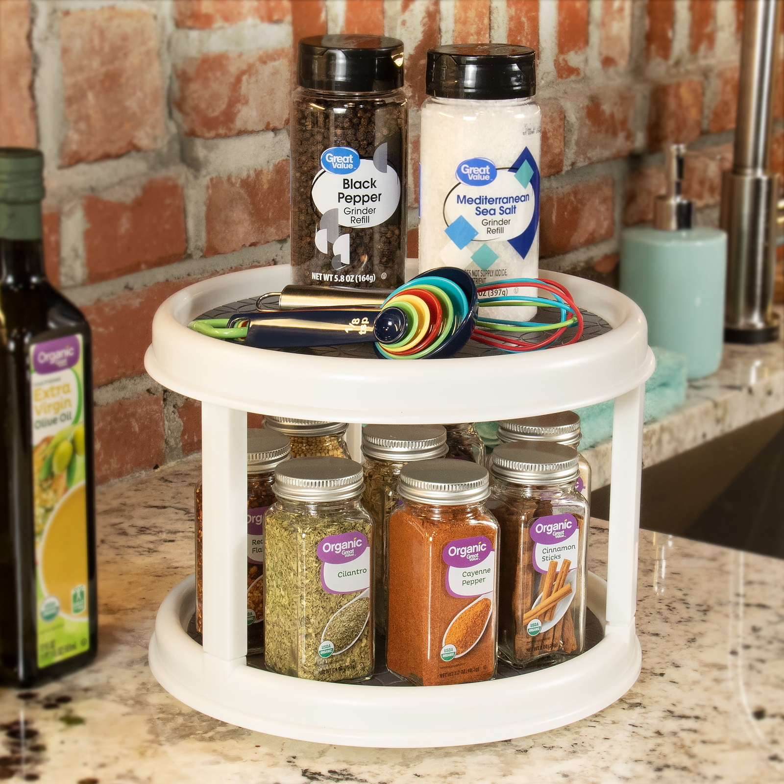 (2 pack) 2-Tier Plastic Spice Rack Organizer Turntable