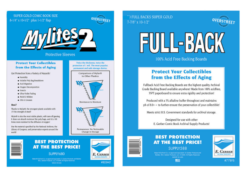 Combo Set" E Gerber Mylites 2 Mil 10 Mylar Bags & 10 Full Back Boards