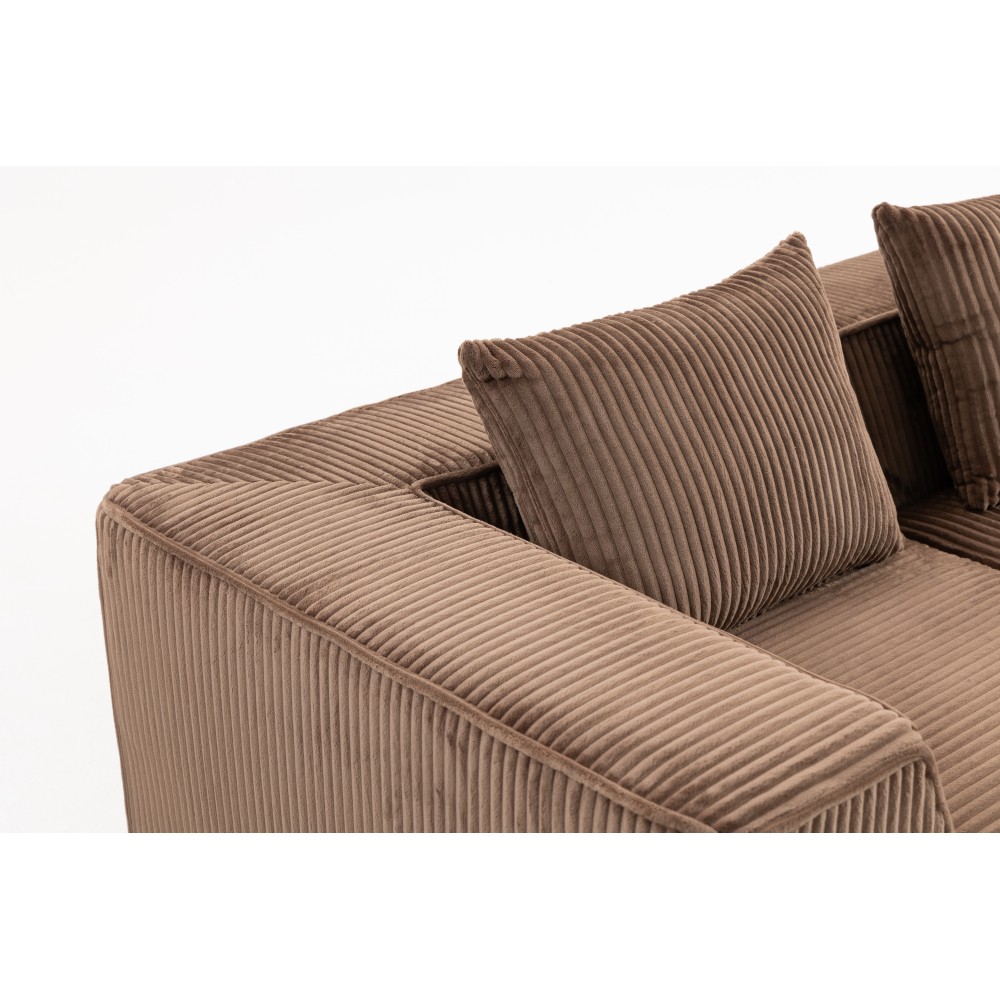 Beige 3-Seat Sectional Sofa w/ All-Foam Deep Seating, Modern Couch