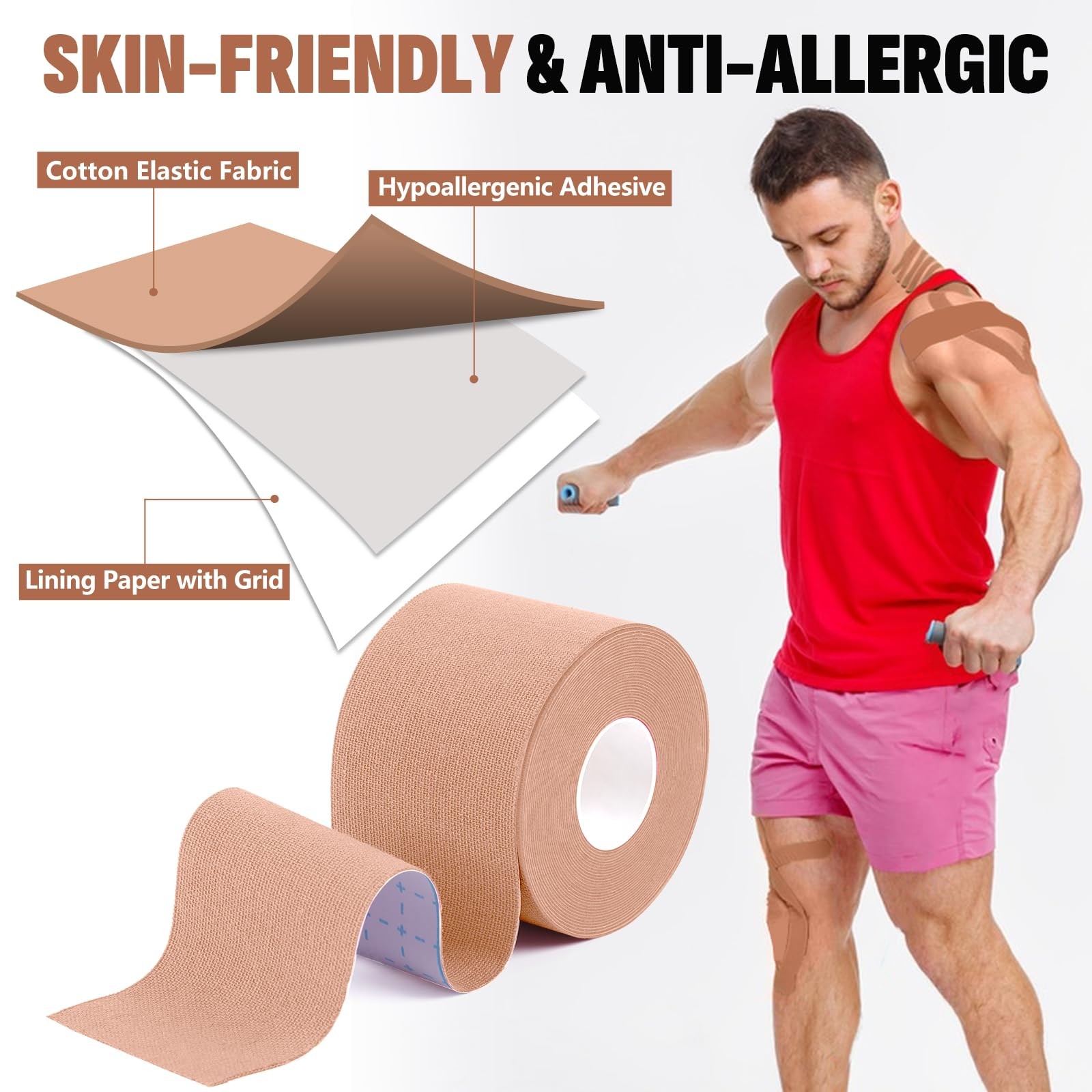 2 inch x 16.4 Feet Waterproof Athletic Tape Sports Tape, Knee Tape for Exercise